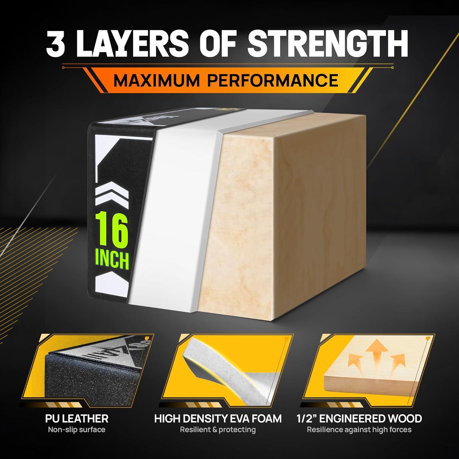 Yes4All 3-in-1 20"x18"x16" Soft Plyo Box Wooden Core, Foam for Jumping Exercise, Crossfit, Black