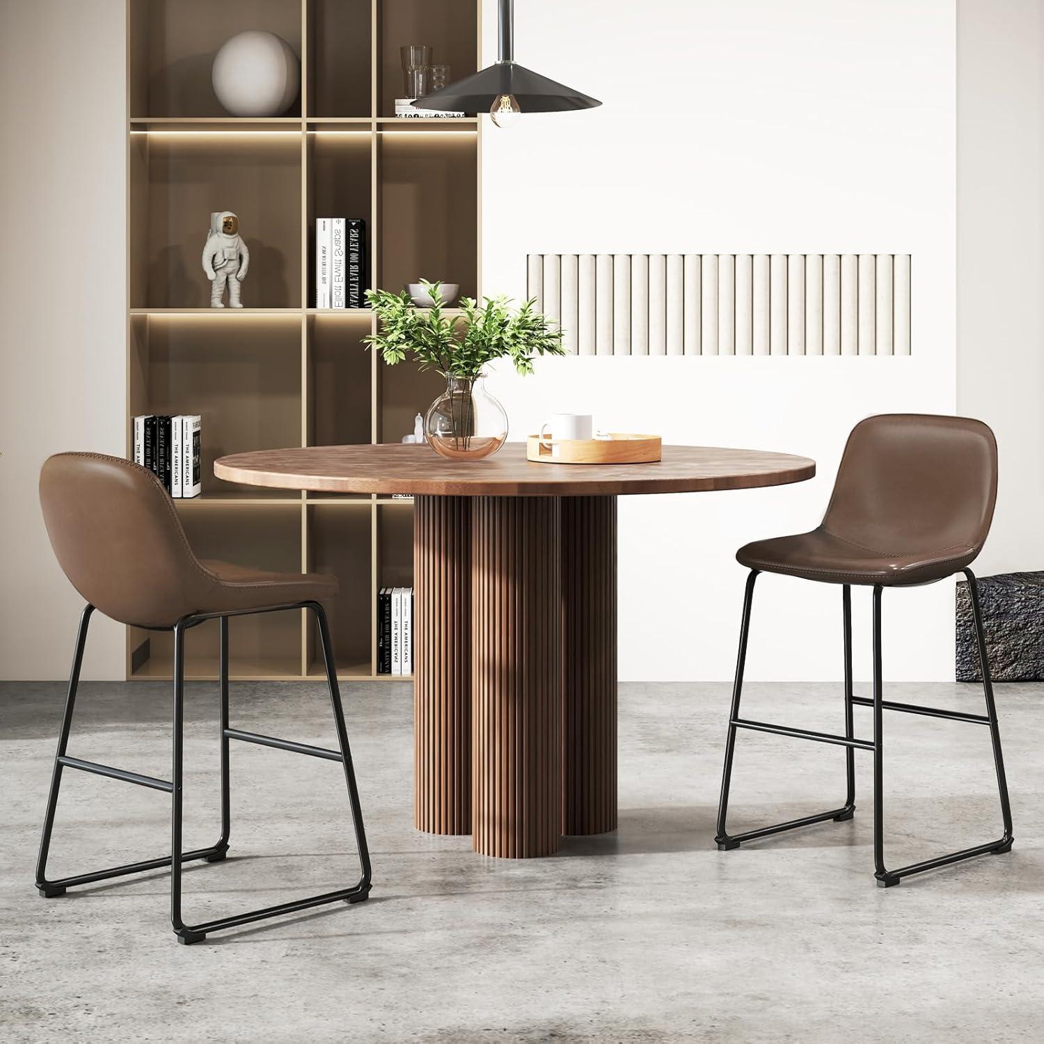 Bennium Counter Stools Set of 2, 24 inch Counter Height Bar Stools Hold up to 500 lbs, Armless Counter Height Chairs with Metal Legs & Soft Backrest for Kitchen Island Coffee Shop, Brown