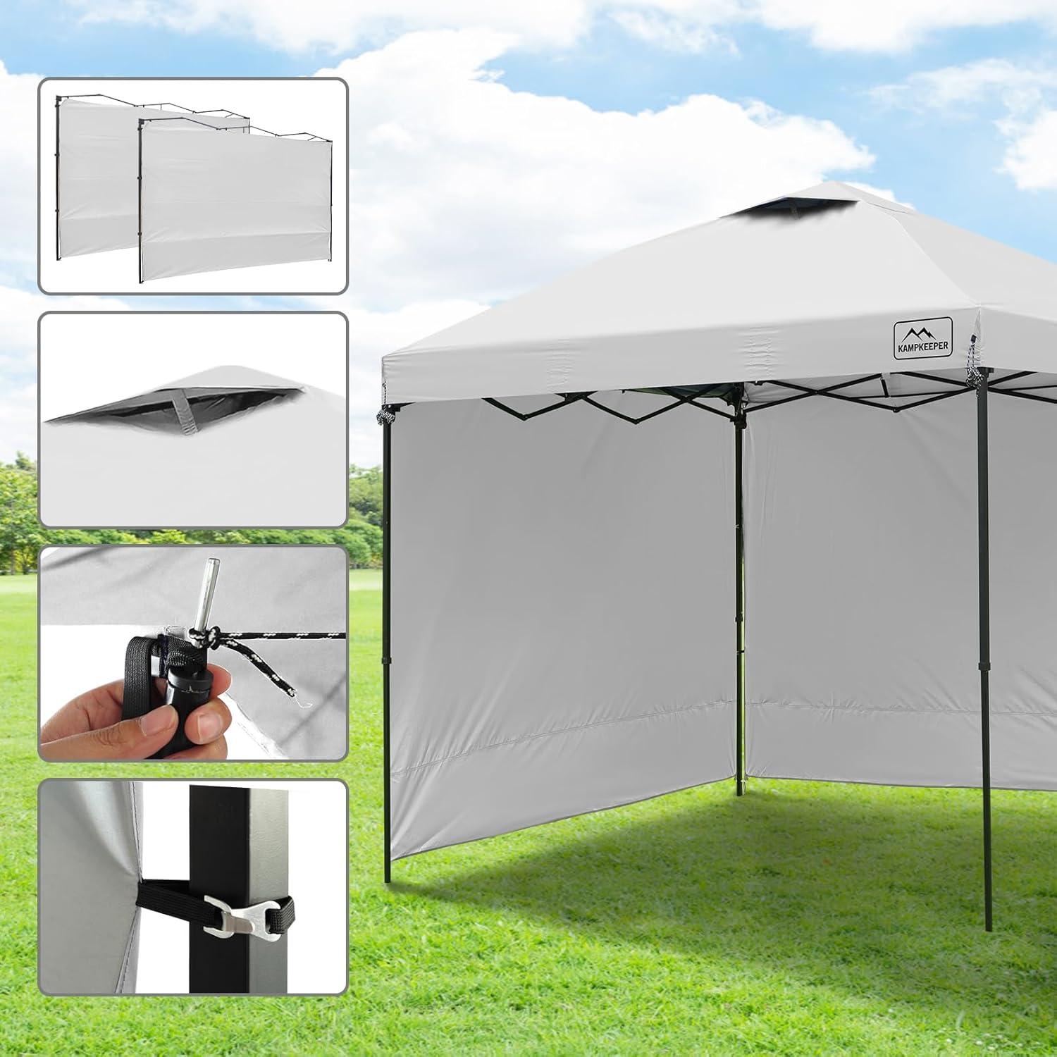 KAMPKEEPER 10x10 Easy Pop Up Canopy Tent with 2 Sidewalls, Instant Outdoor Shade Shelter with 2 PCS Removable 10FT Sun Walls, Quick Setup Waterproof and UV-Resistant for Patio, Camping, Backyard