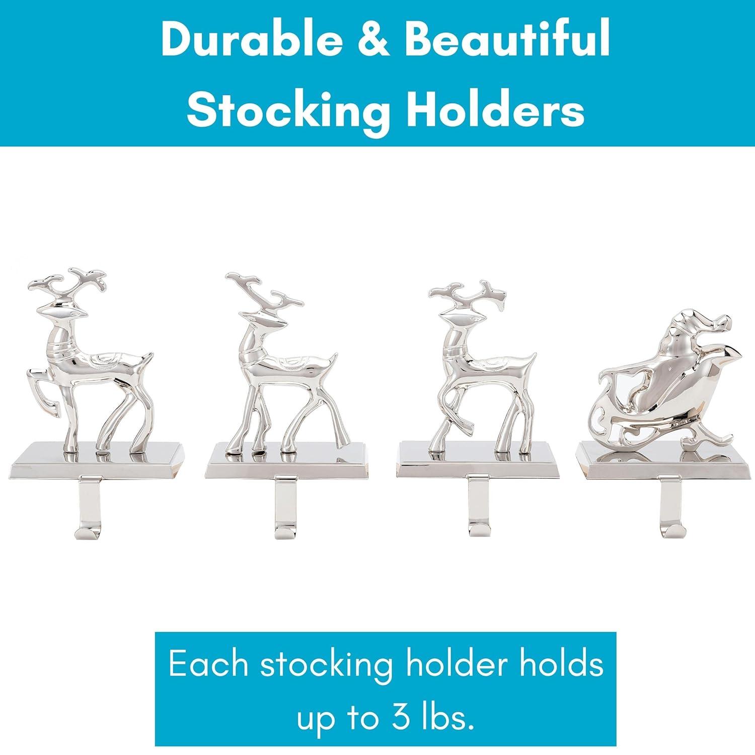 BirdRock Home Reindeer and Santa Claus Stocking Holder Set for Mantle