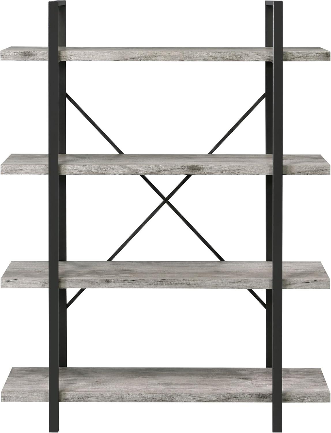 55" Cole 4 Shelf Bookcase with Frame Gray Driftwood/Gunmetal - Coaster