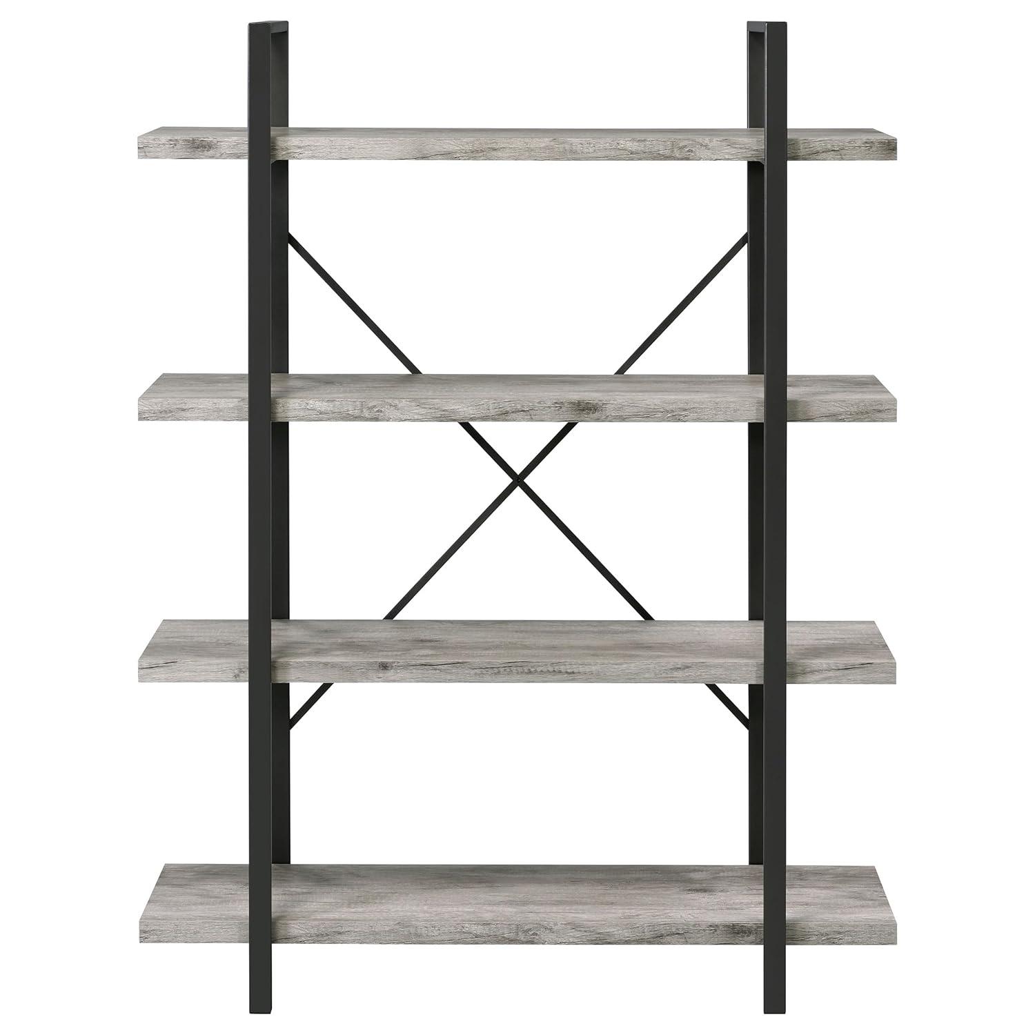 55" Cole 4 Shelf Bookcase with Frame Gray Driftwood/Gunmetal - Coaster