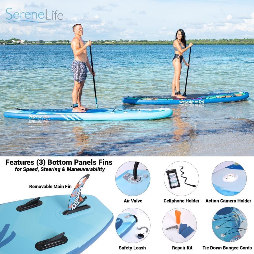 Serenelife Inflatable Stand Up Paddle Board (6 Inches Thick) With Premium SUP Accessories & Carry Bag | Wide Stance, Bottom Fin For Paddling, Surf Control, Non-Slip Deck | Youth & Adult Standing Boat
