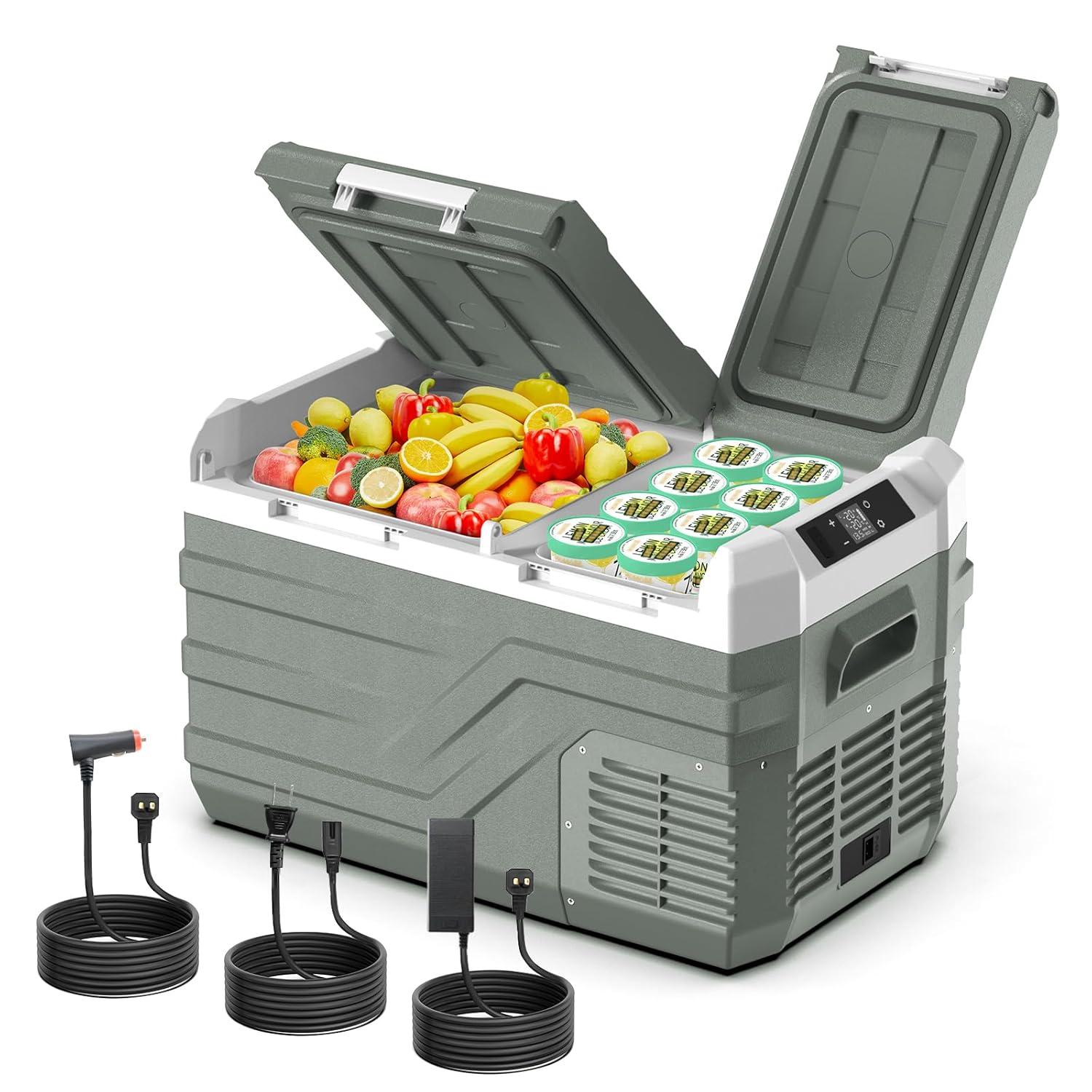 Alpicool 25Qt Dual Zone With Individual Temperature Control Car Refrigerator, 12V/24V/220V Portable Car Fridge, Large Capacity Freezing Food, Powerful Compressor Freezer and Cooler, for Outdoors and Indoors Use
