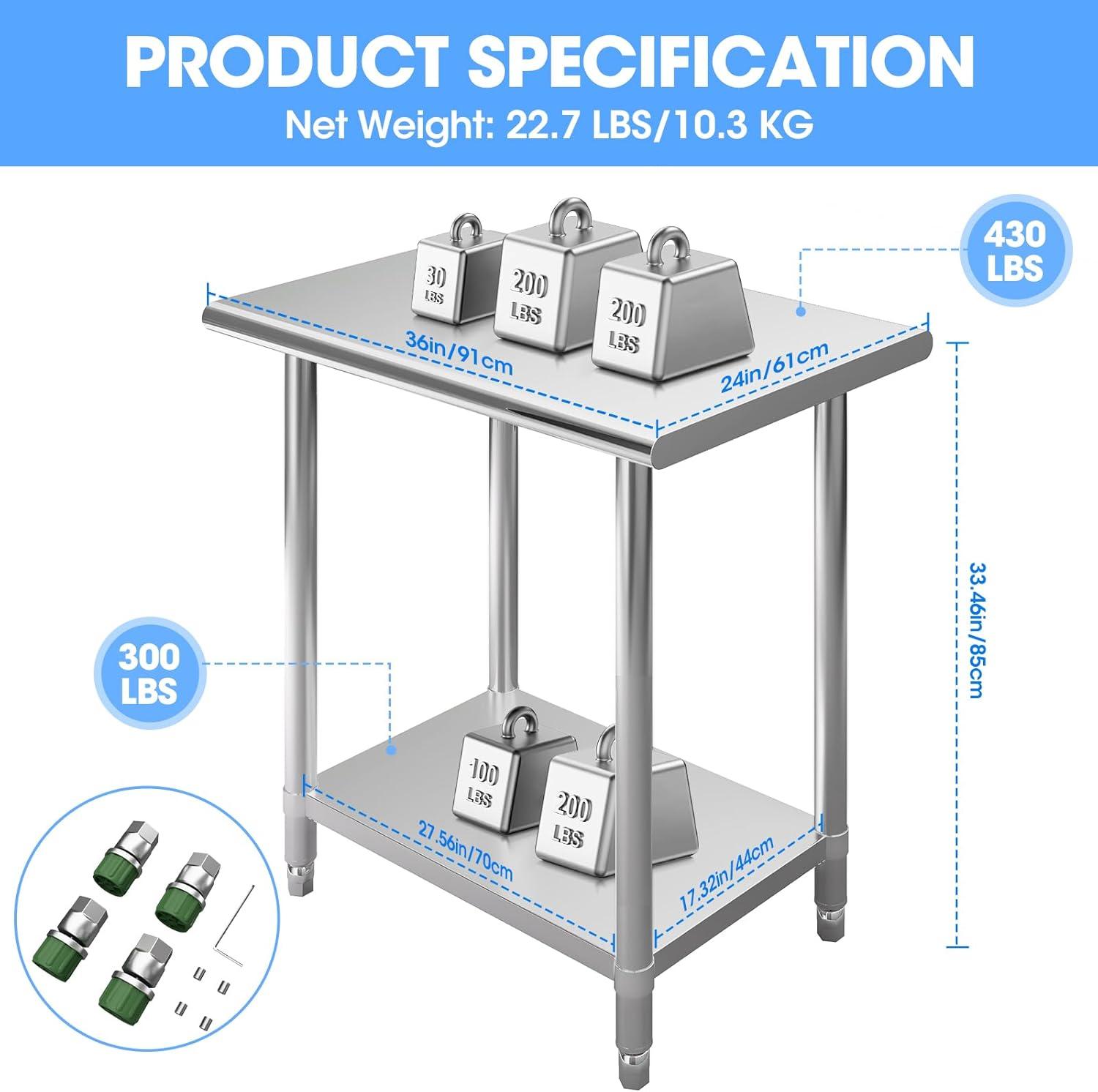 36" x 24" Stainless Steel Commercial Utility Prep Table