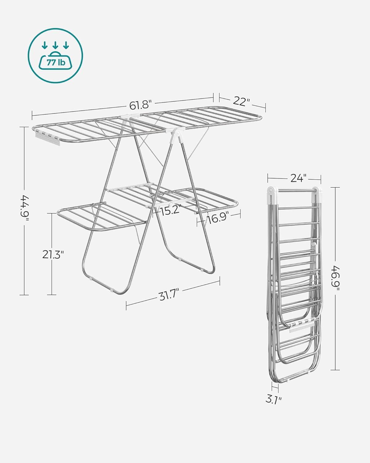 Foldable White and Silver 2-Level Clothes Drying Rack