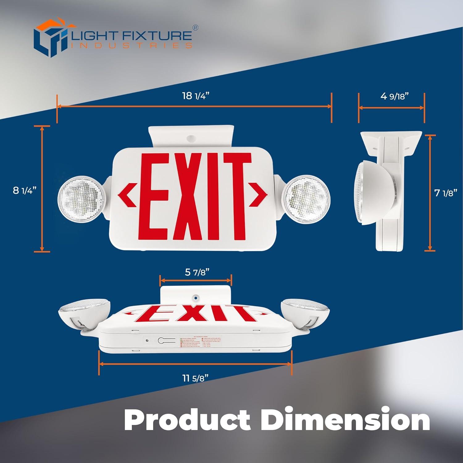 LFI Lights - Hardwired Red Compact Combo Exit Sign Emergency Egress Light - High Output - COMBORJR2