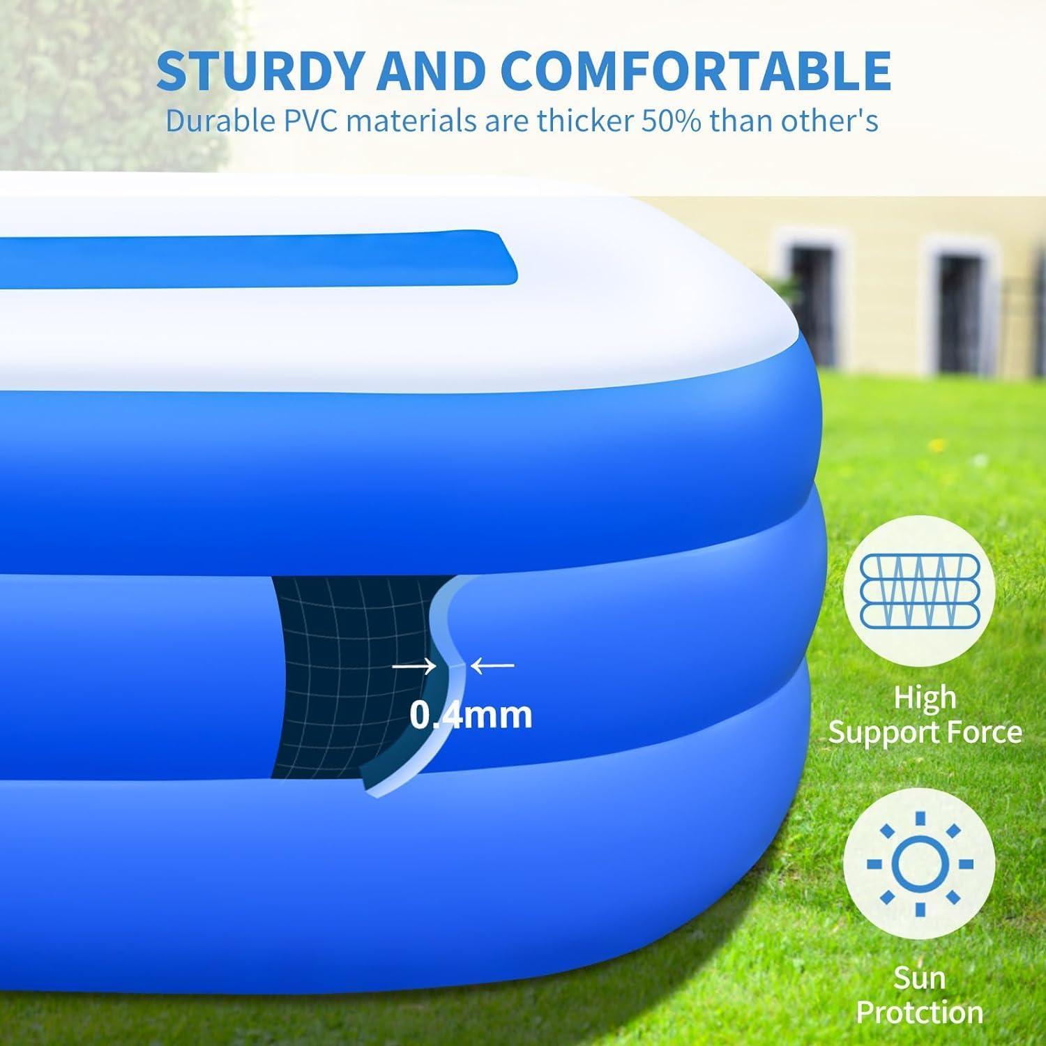 Large Blue and White Inflatable Family Pool with Pump