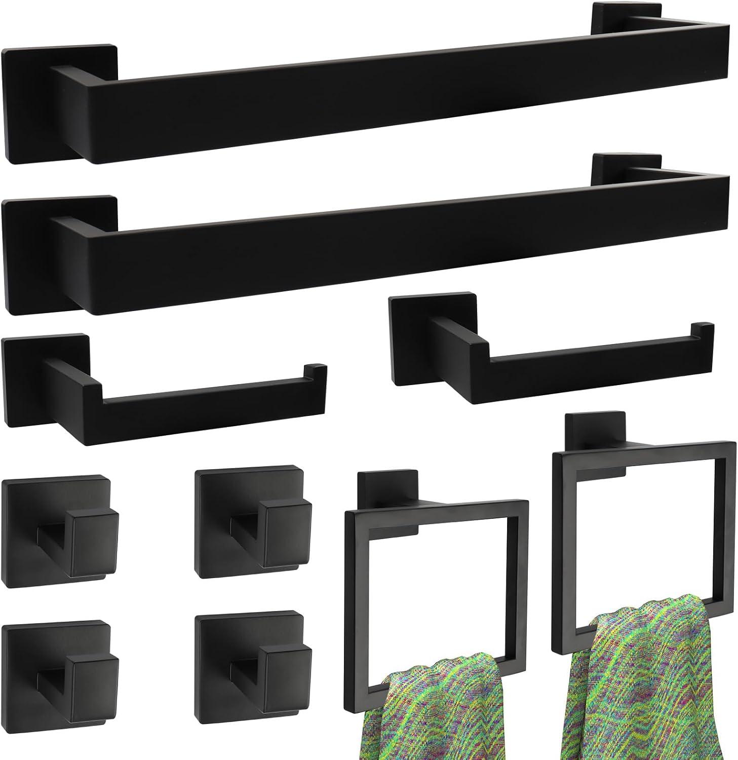 5-Pieces Matte Black Bathroom Hardware Accessories Set, SUS304 S...