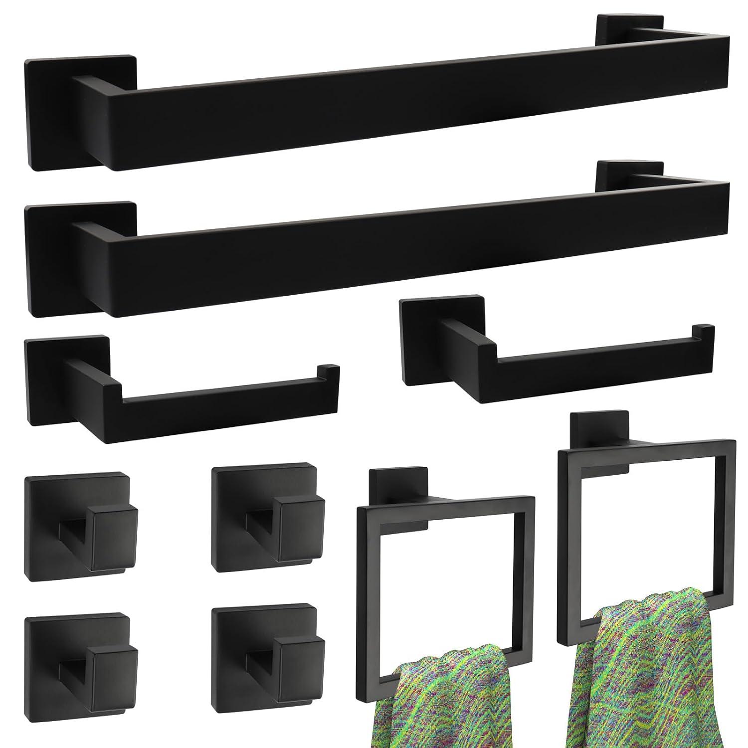 5-Pieces Matte Black Bathroom Hardware Accessories Set, SUS304 S...