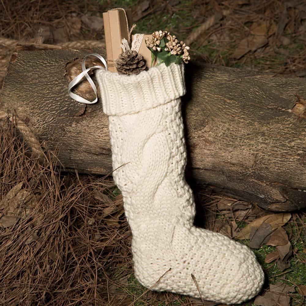 18" Large Size Cable Knit Christmas Stockings,Unique Burgundy Xmas Stocking Decorations for Family Holiday Season Decor (White)