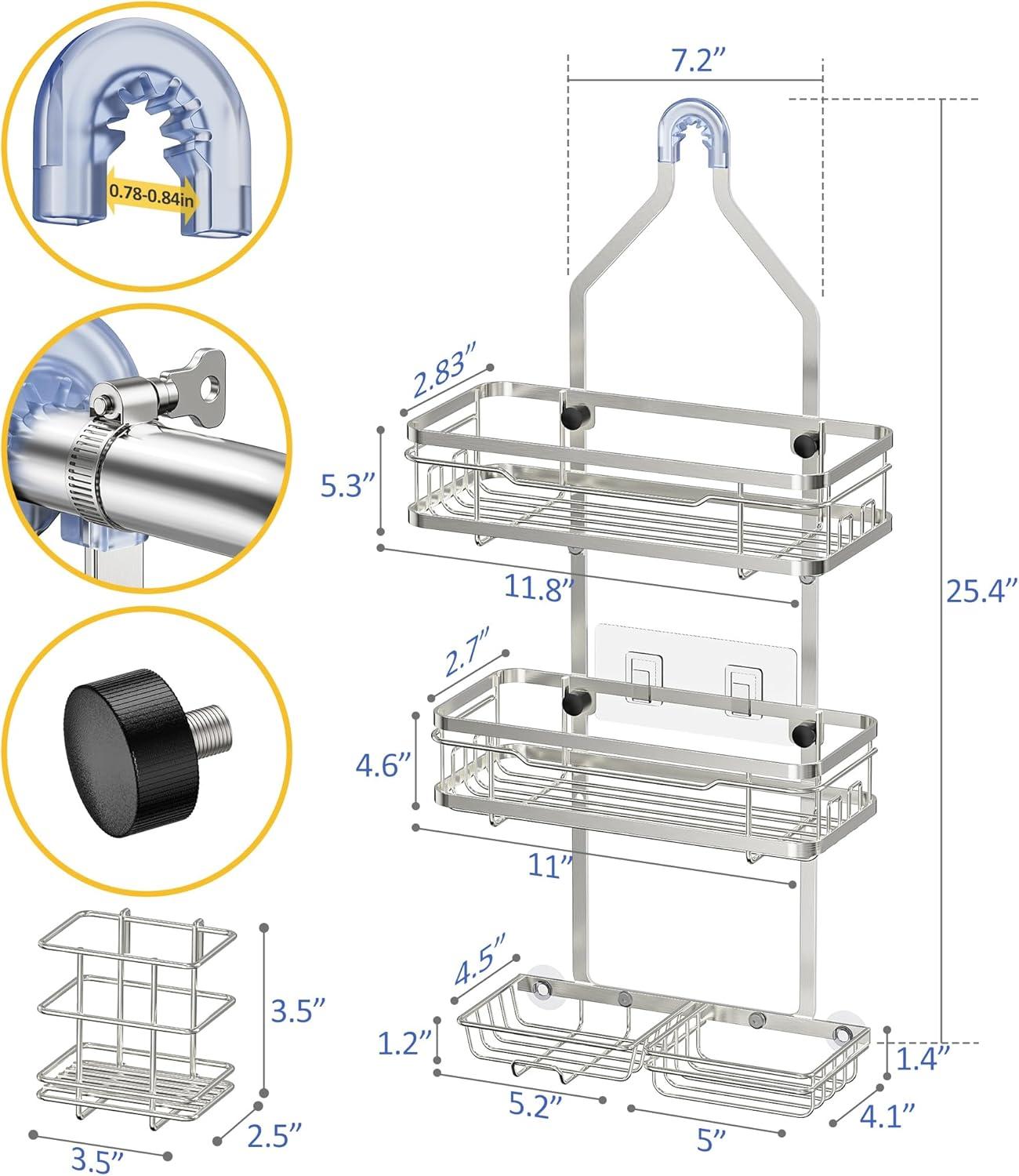 OMAIRA 5-Pack Shower Caddy Hanging Organizer, Stainless Steel Rust-free No Drilling Adjustable Non-Slip Non-Shake Bathroom Caddy Organizer storage for Inside Bath Over Shower Head Rack Holder,Silver