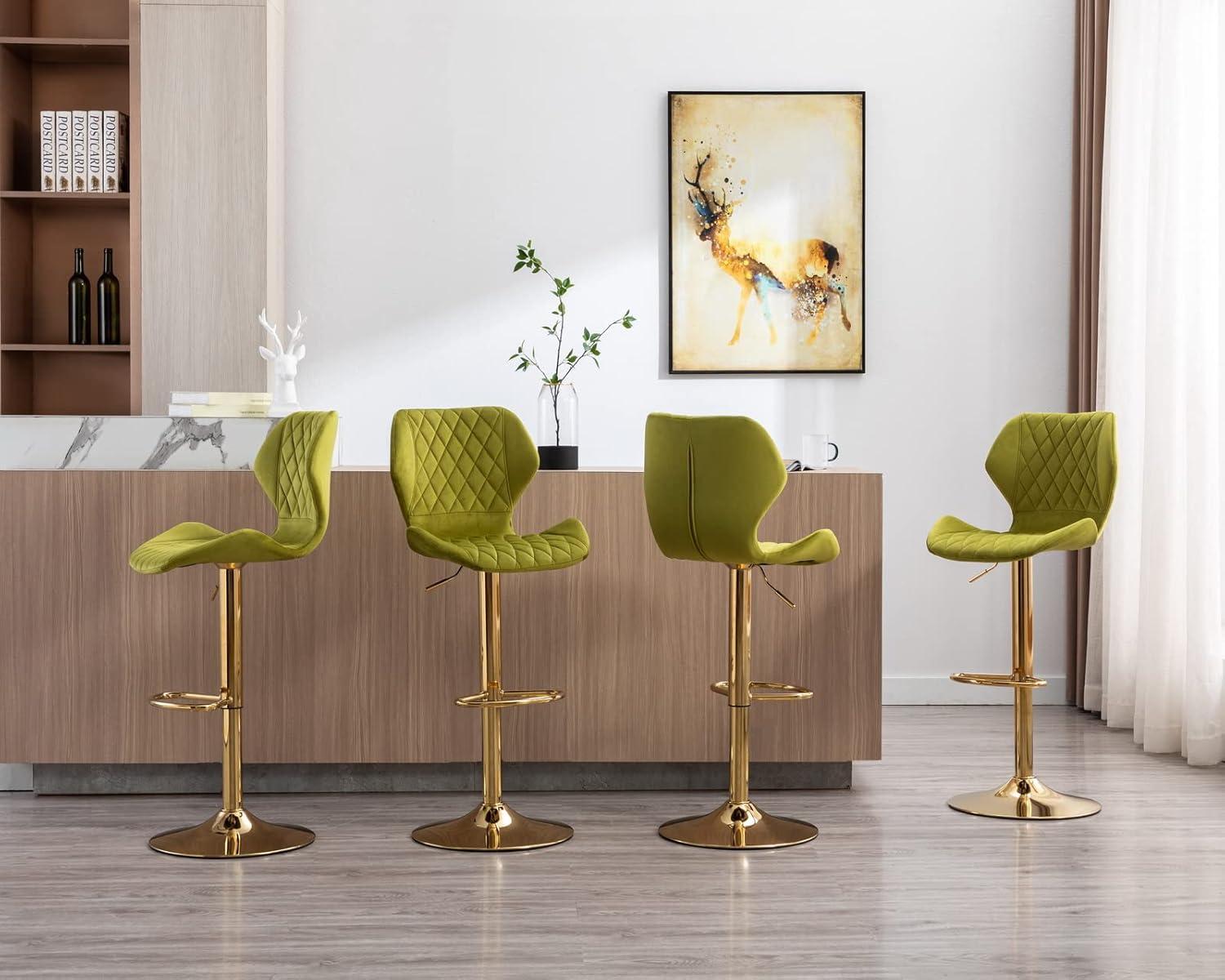 Domiluxe Modern Swivel Bar Stools Set of 2,Velvet Adjustable Counter Height Chairs with Backs, Counter Height Bar Stools with Golden Color Base for Home Kitchen Dining Room,Green