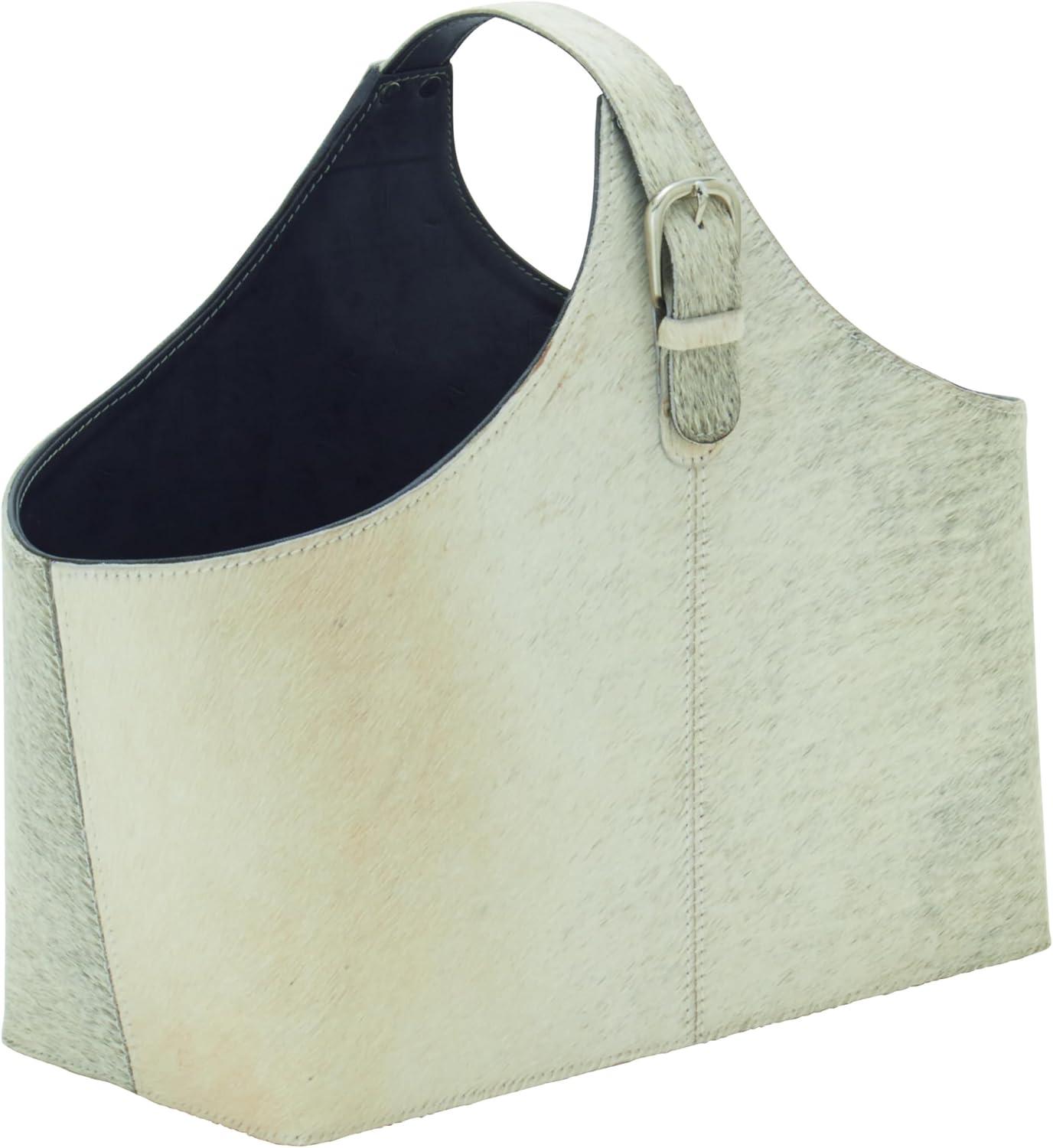 Millwood Pines Sandie Leather Handmade Wood Decorative Magazine Holder with Detail Stitching and Curved Buckle Handles