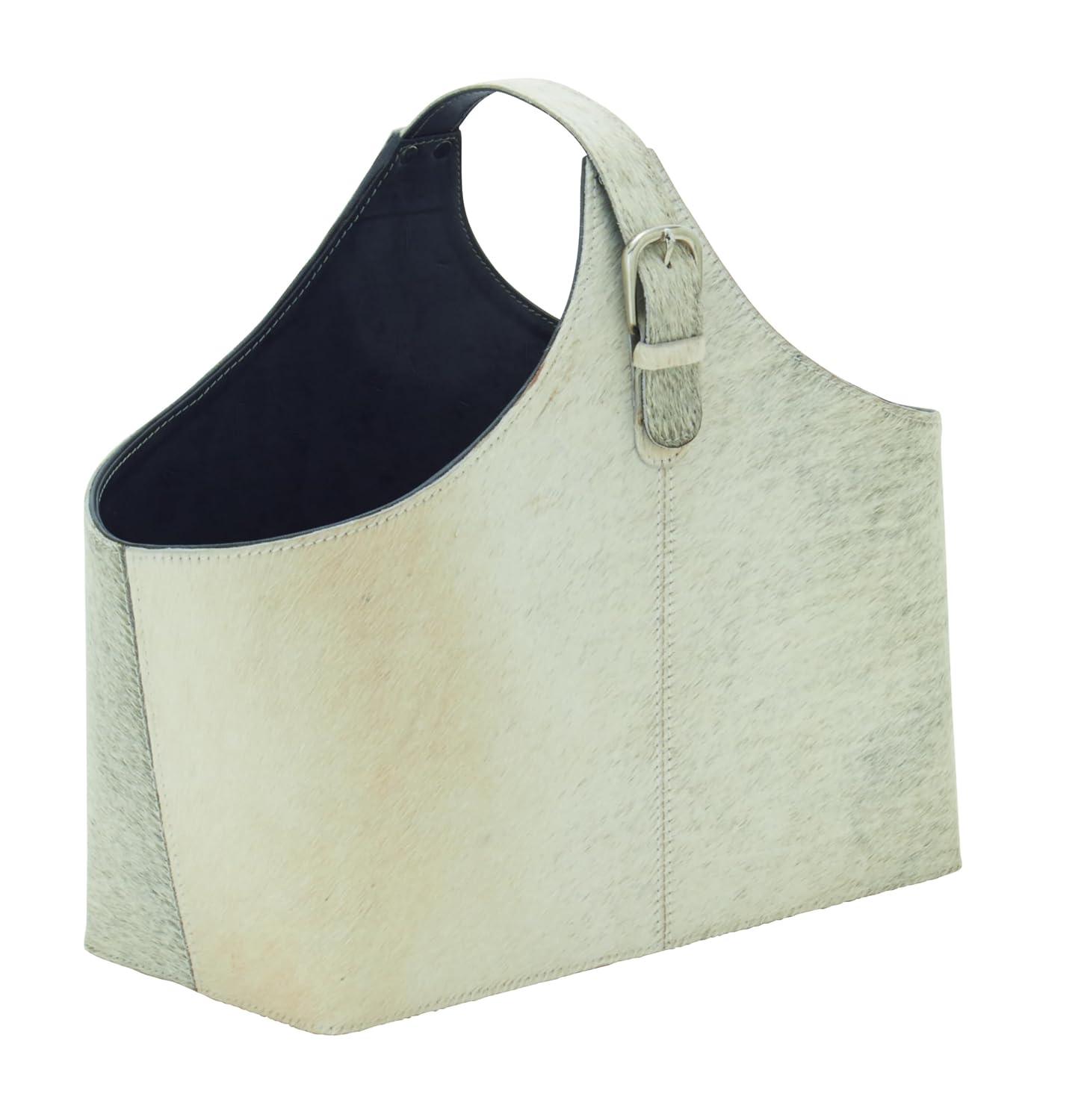 Millwood Pines Sandie Leather Handmade Wood Decorative Magazine Holder with Detail Stitching and Curved Buckle Handles