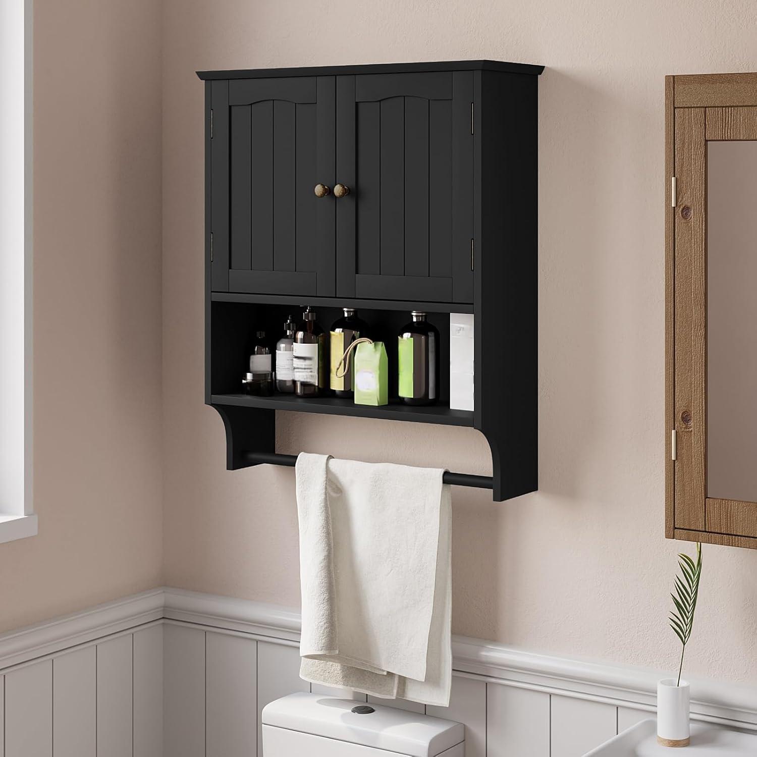 Semiocthome Bathroom Medicine Cabinet Wood 2 Doors Wall Cabinet over the Toilet Storage in Brown
