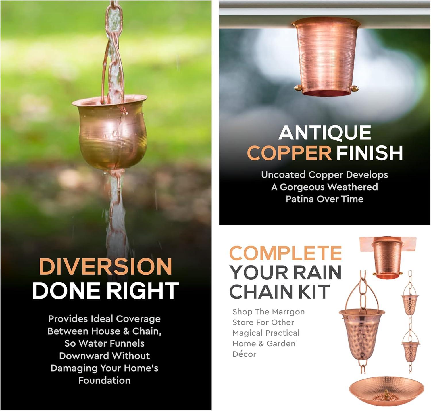 Marrgon 2 Inch Copper Gutter Adapter - Rain Chain Hanger & Diverter