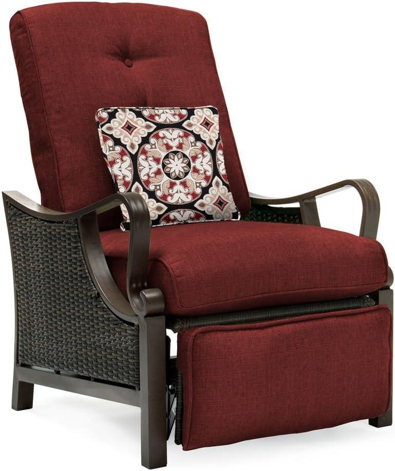 Hanover Ventura Wicker and Steel Outdoor Patio Lounge Chair, Crimson Red