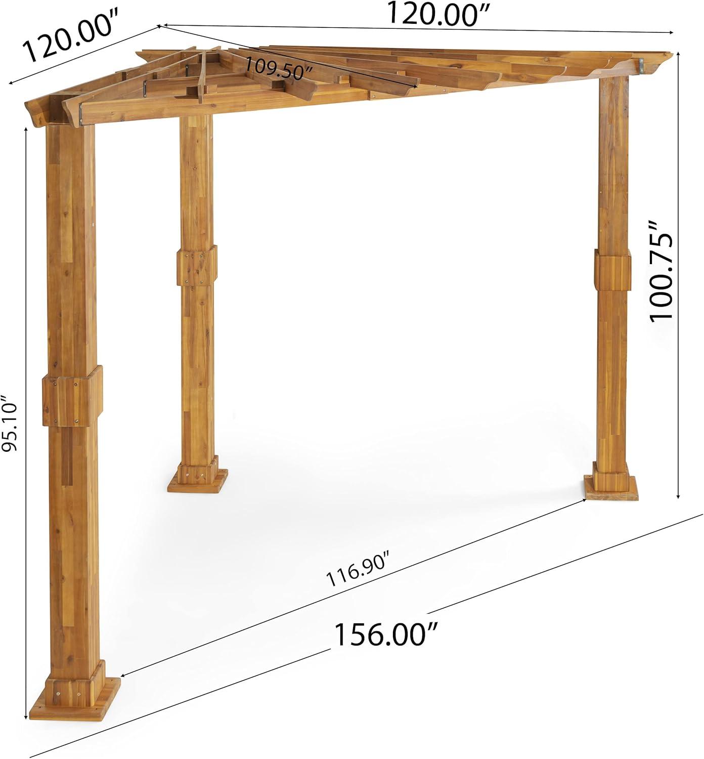 Dilan Outdoor Acacia Wood Triangle Pergola - Teak/Black - Christopher Knight Home: Weather-Resistant Corner Shade Structure