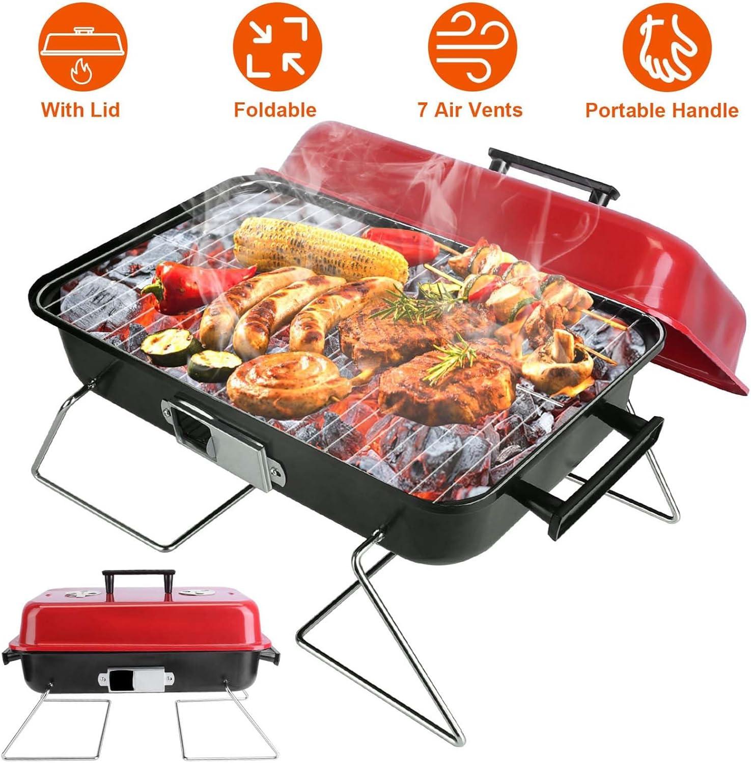 Portable Charcoal Bbq Grill With Lid - Ideal For Outdoor Camping, Picnics, Patio & Backyard Cookouts