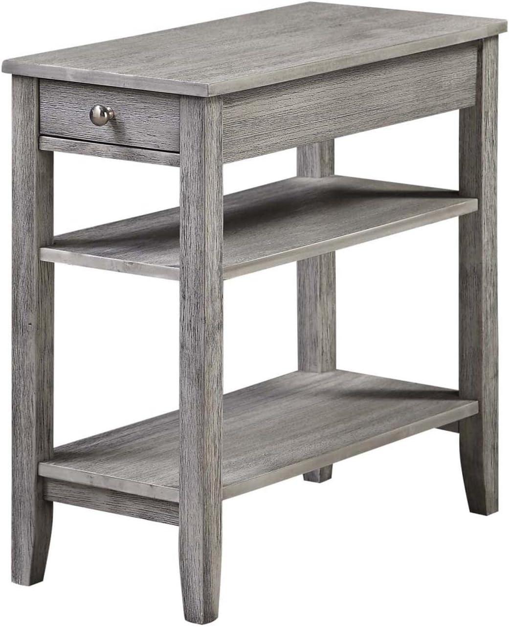 American Heritage Light Gray Wood 3-Tier End Table with Storage