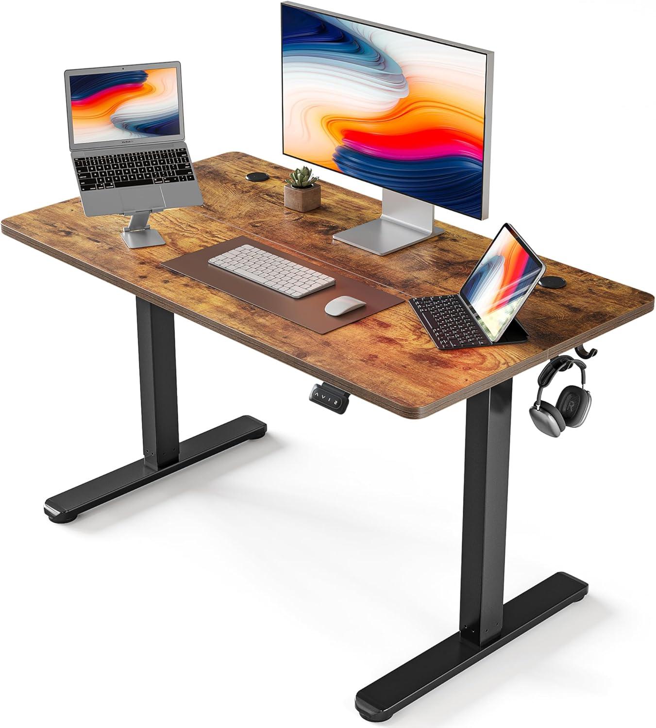 edx Electric Standing Desk, Height Adjustable Desk, 55 x 24 Inches Ergonomic Stand up Desk with Memory Preset and T-Shaped Metal Bracket for Home Office