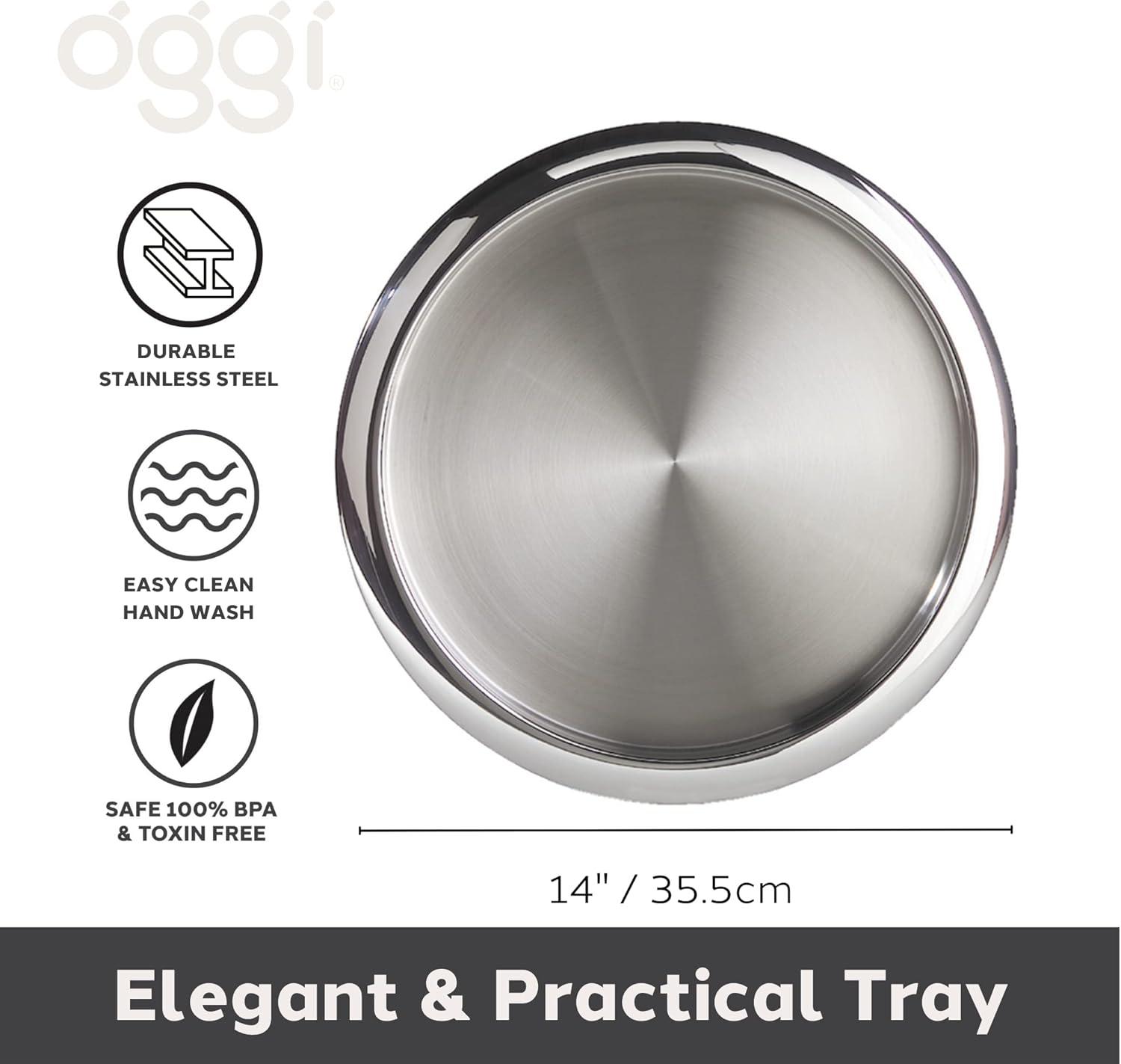 Oggi 14" Brushed Stainless Steel Serving Tray