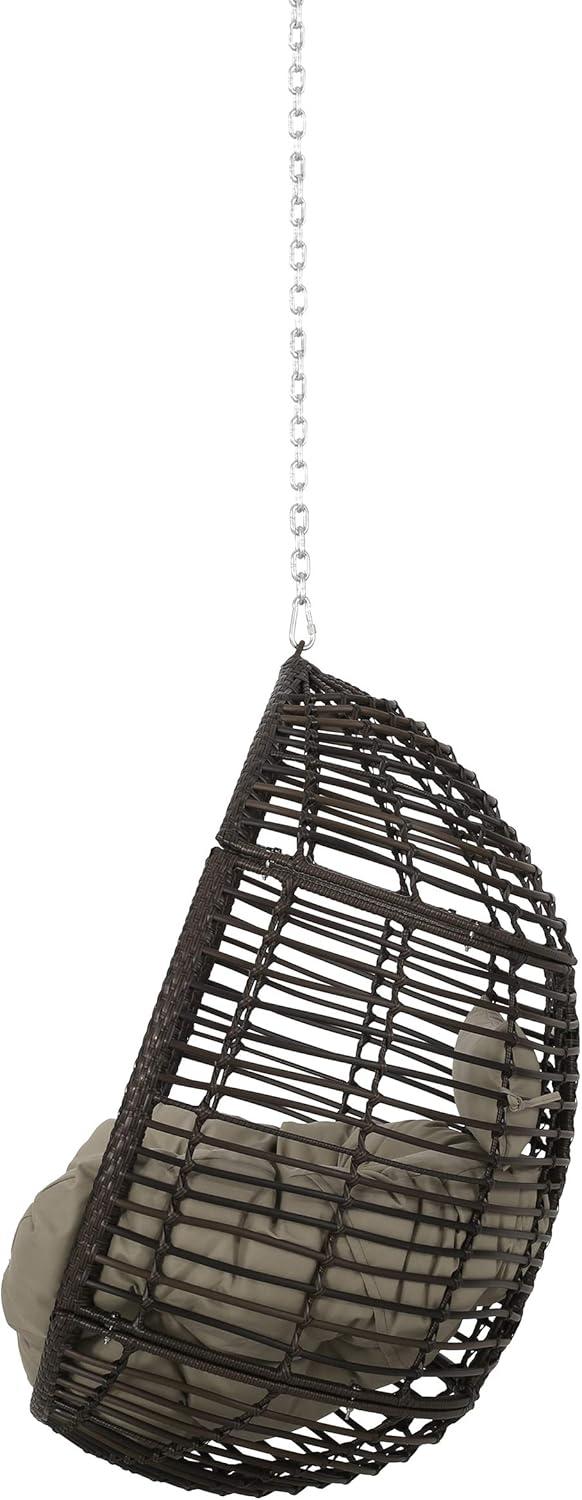 Morris Indoor/Outdoor Wicker Hanging Chair with 8' Chain - Christopher Knight Home: Cushioned, Weather-Resistant