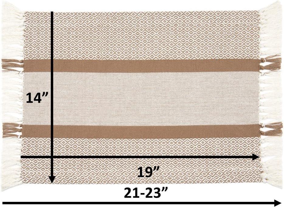 Tan Cotton Woven Rectangular Placemats with Fringe, Set of 4