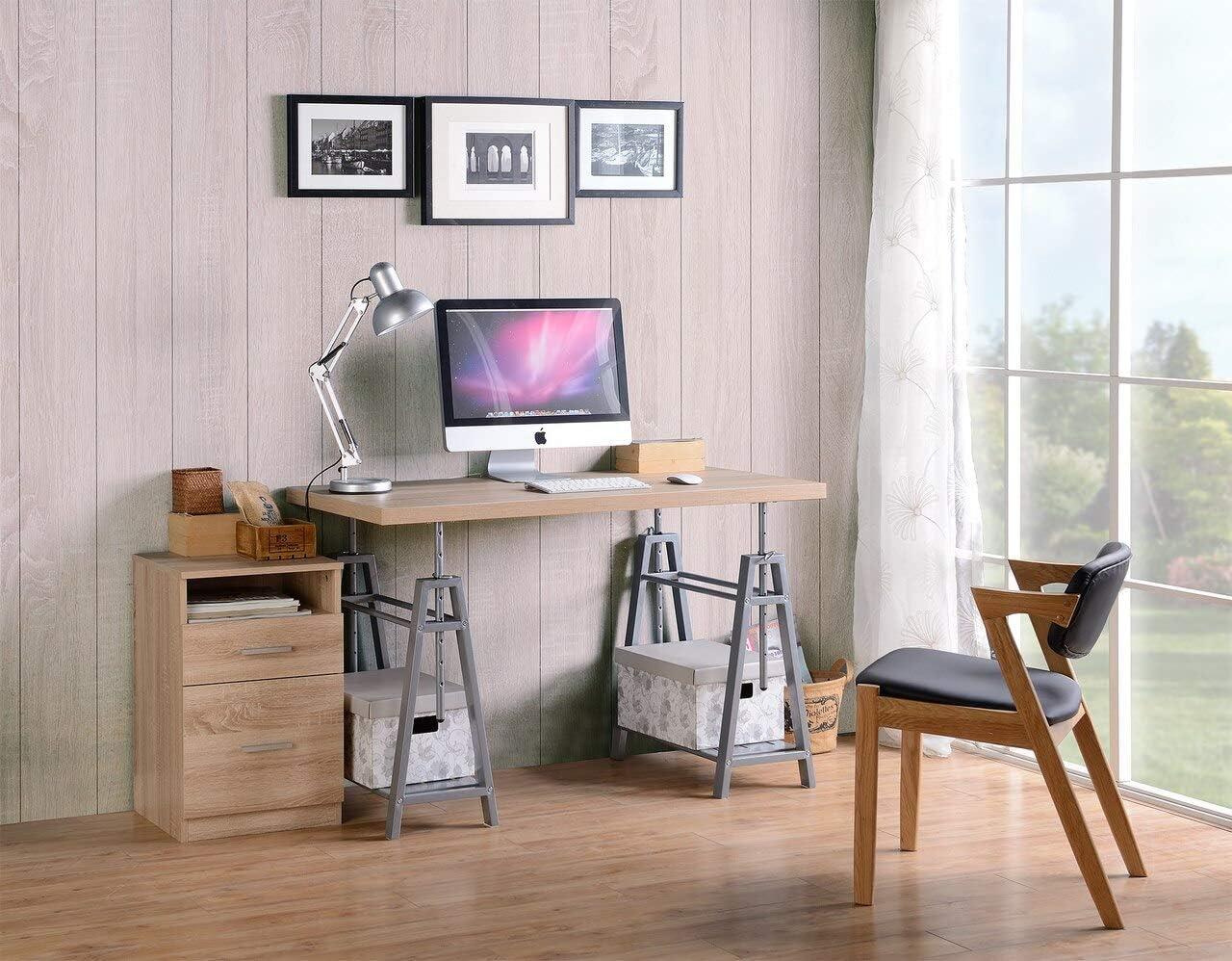 Adjustable Gray Solid Wood Standing Desk with Keyboard Tray