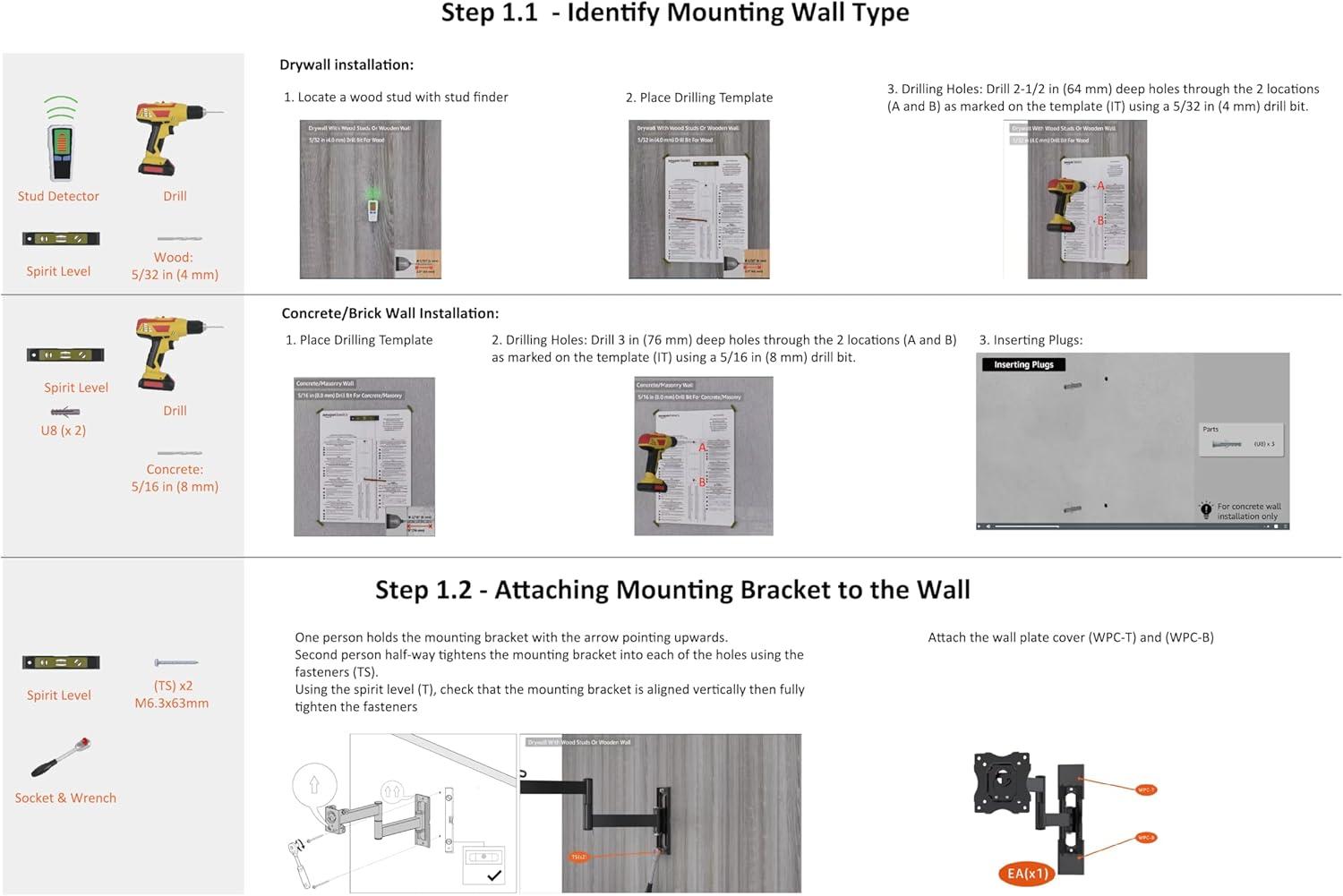 Black Full Motion TV Wall Mount for 12" to 40" TVs