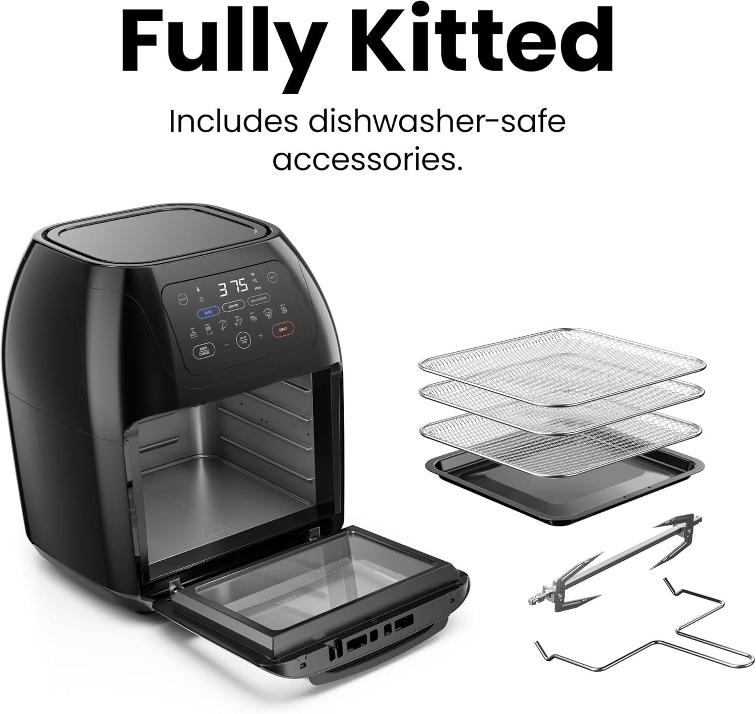 Chefman Multifunctional Digital 10 Qt. Air Fryer+ Rotisserie, Fry, Roast & Bake, 17 Presets - Black