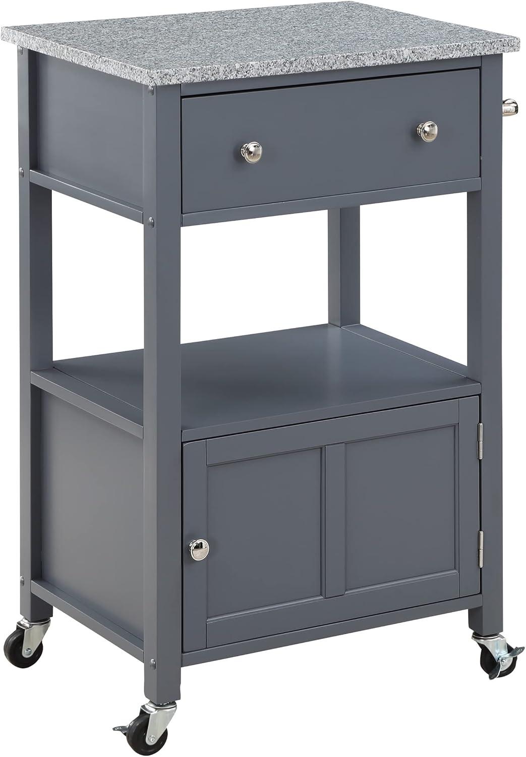 Fairfax Engineered Wood Kitchen Cart with Granite Top and Gray Base