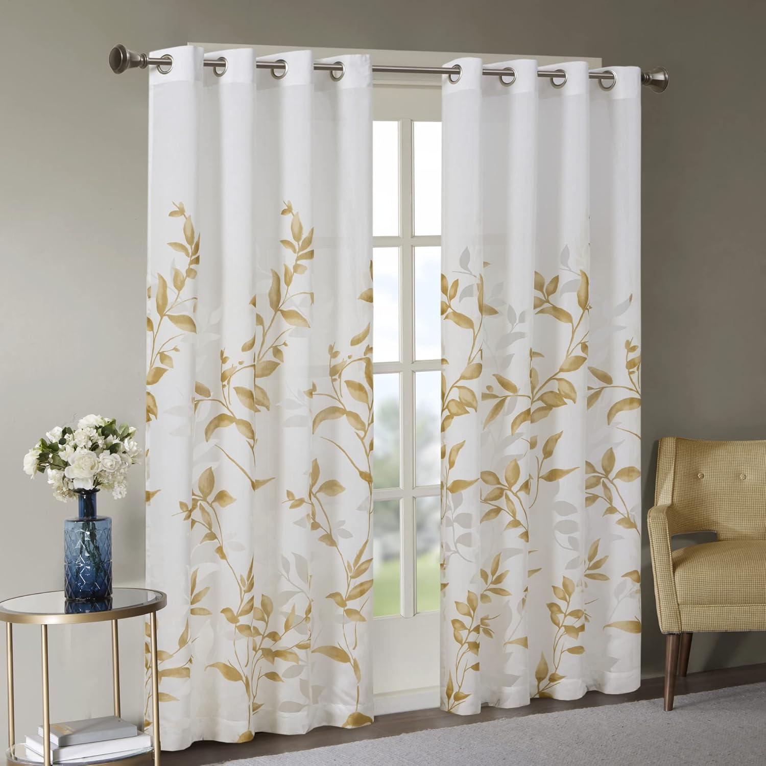 Madison Park Cecily Floral Printed Burnout Sheer Grommet Single Curtain Panel