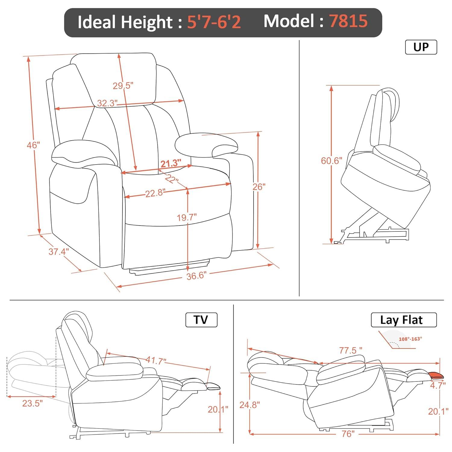22.8" Wide Dual Motor Power Recliner Lift Chair with Massage and Heat, Infinite Position, Faux Leather