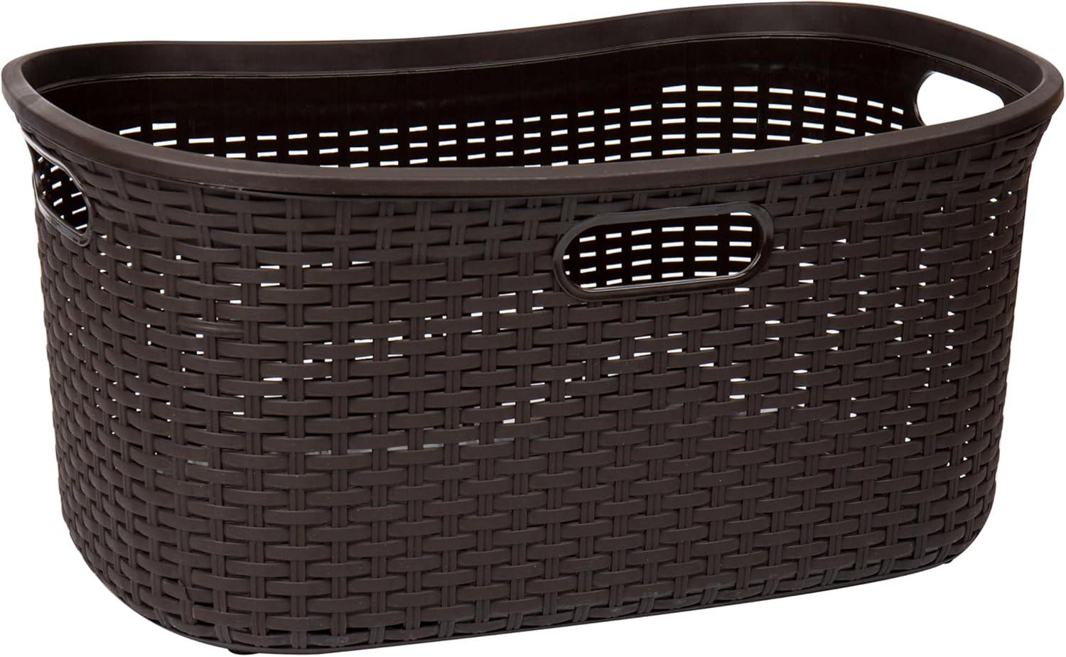 Mind Reader 40L Laundry Basket, Clothes Hamper, Wicker Design, Plastic, 23"L x 14.5"W x 11"H, Brown