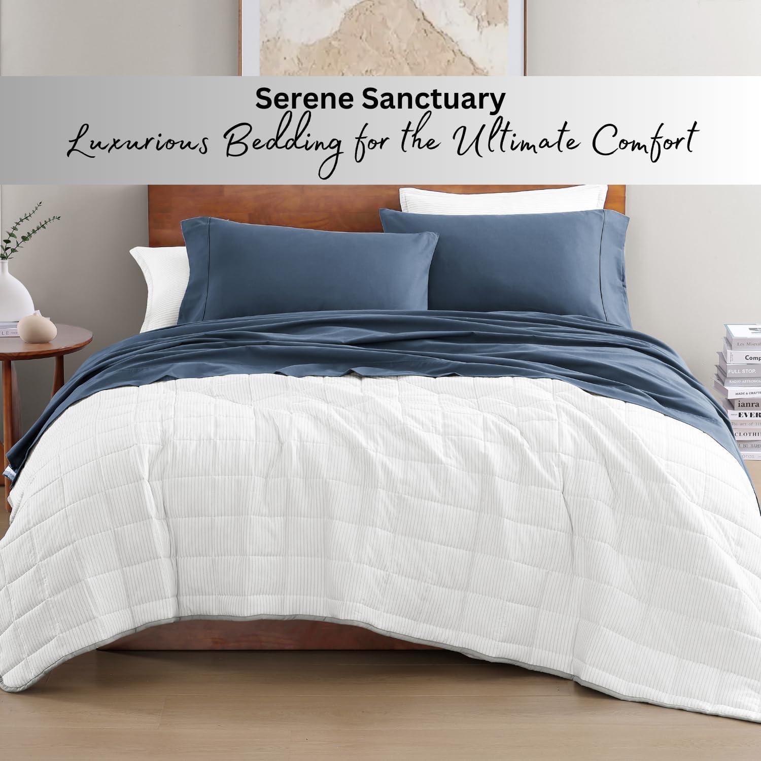LANE LINEN 100% Organic Cotton Sheets Twin Size, Mercerized Cotton Fully Elasticized Soft & Comfy Bedding Sheets & Pillowcase Set, Good for Dorm Room, Deep Pocket Fully Elasticized Sheet- Navy