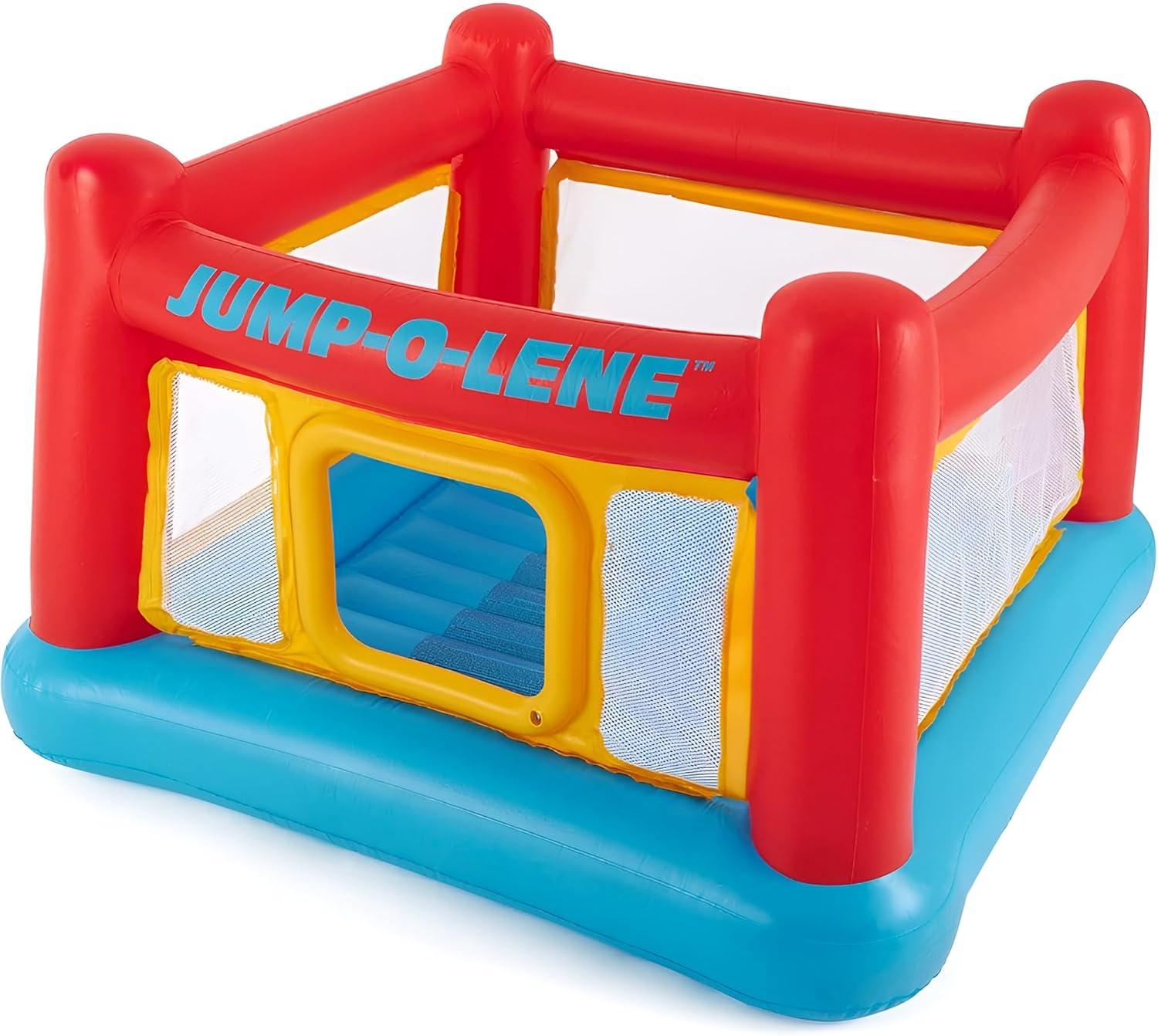 Intex Inflatable Jump-O-Lene Indoor or Outdoor Playhouse Trampoline Bounce Castle House with Crawl-Thru Door and Net for Kids Ages 3-6