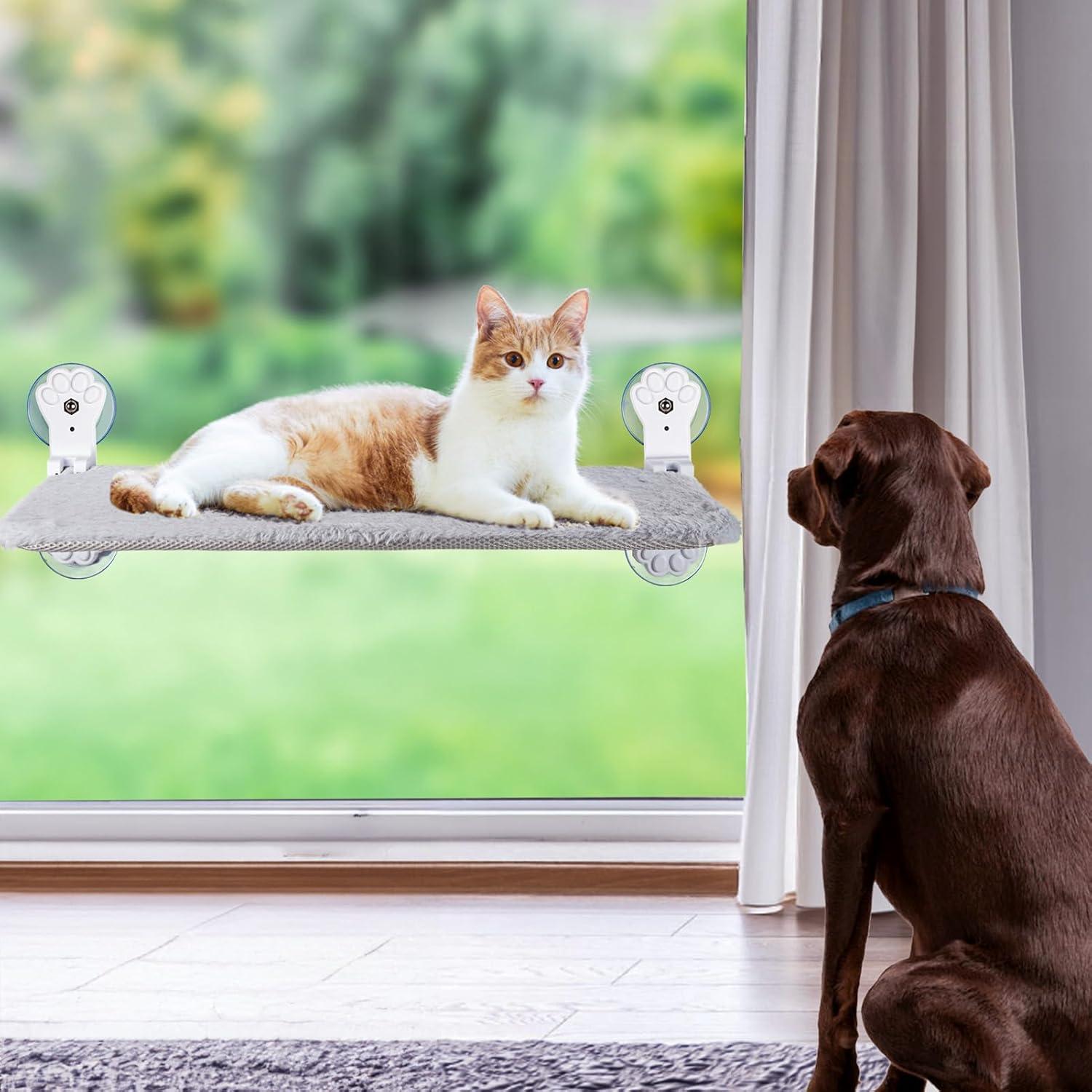 Tucker Murphy Pet™ Foldable Cat Hammock For Window - Cordless, Embeded Machine Washable Padded Bed, Robust Metal Frame - Cat Window Perch For Large Cats And Kittens (White Bolster Bed, Large)