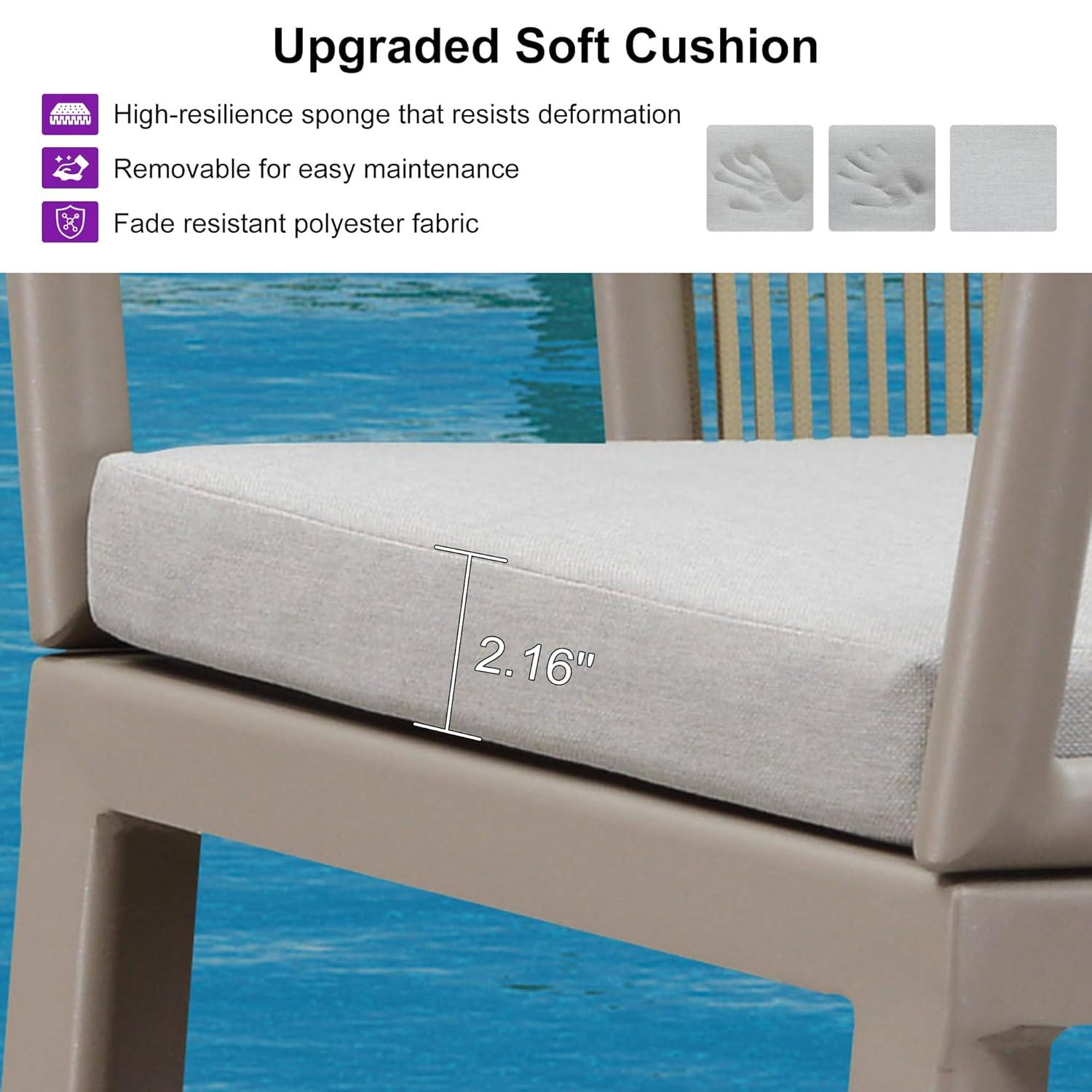 PURPLE LEAF Counter Height Bar Stools Set of 2 Patio Rattan Bar Stool Chairs Outdoor Modern Boho Barstools with Backs and Ergonomic Armrest for Balcony Garden Indoor Kitchen Island, Champagne