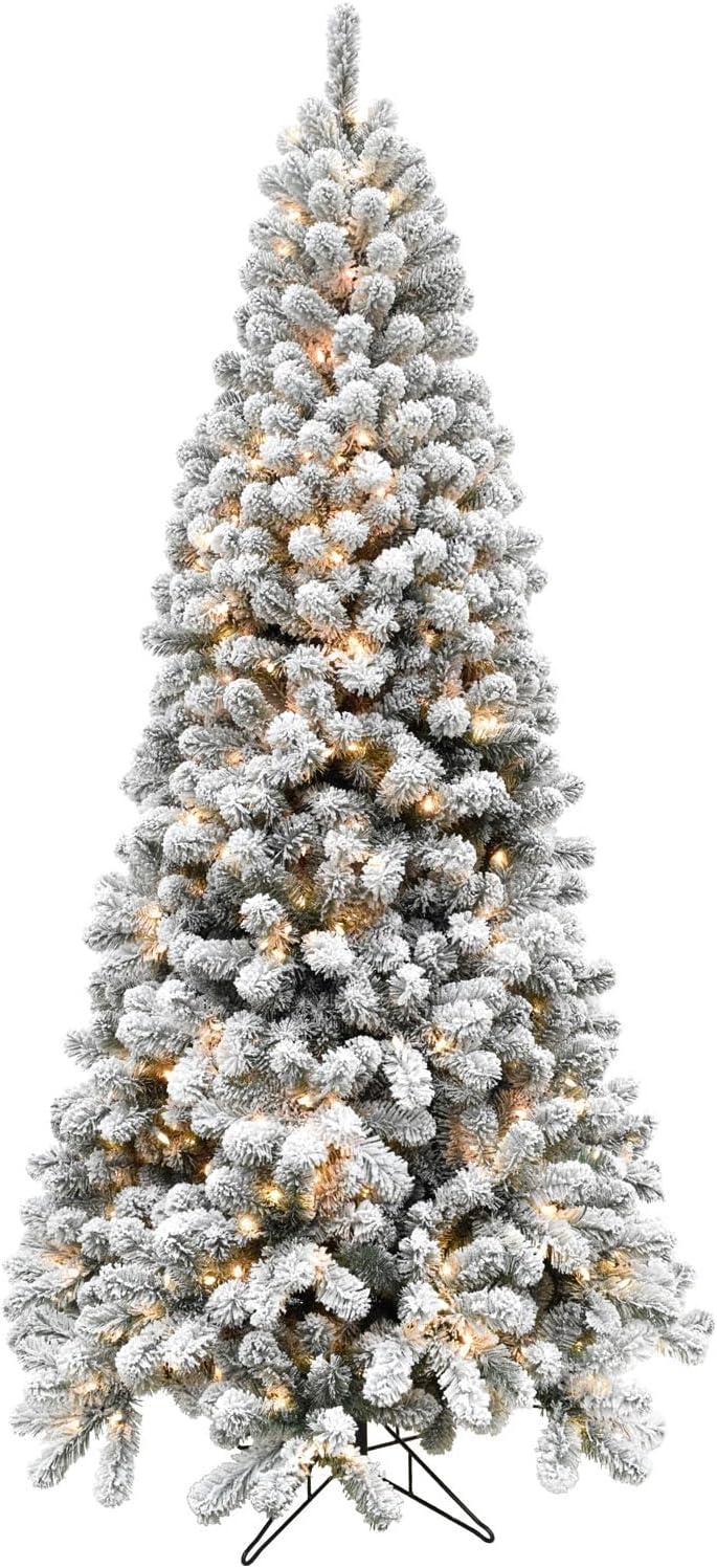 Fraser Hill Farm 7.5-ft. Pre-Lit Snow Flocked Alaskan Pine Artificial Christmas Tree 800 Lights