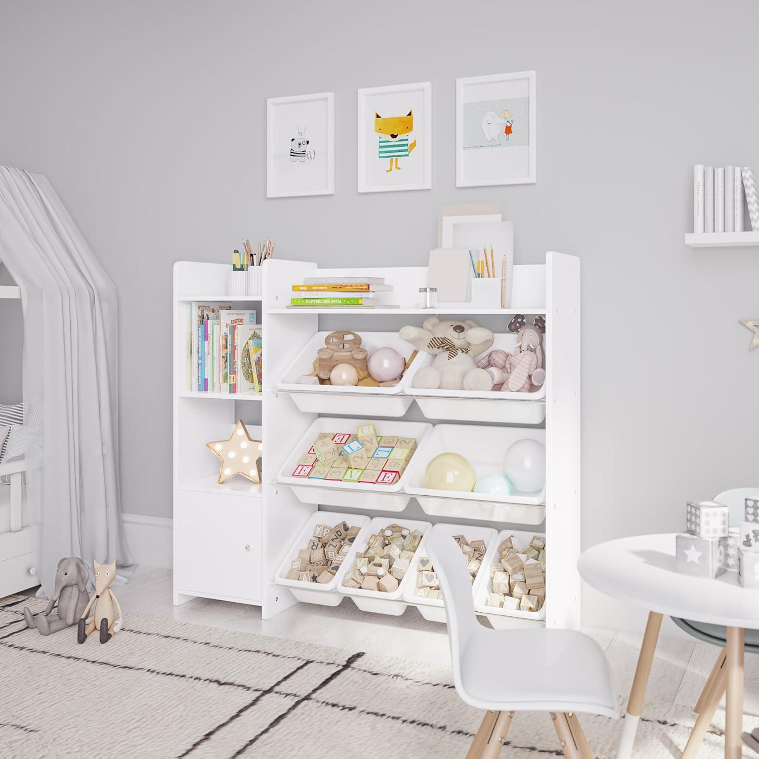 Sturdis Kids Toy Storage Organizer With Bookshelf and White Bins