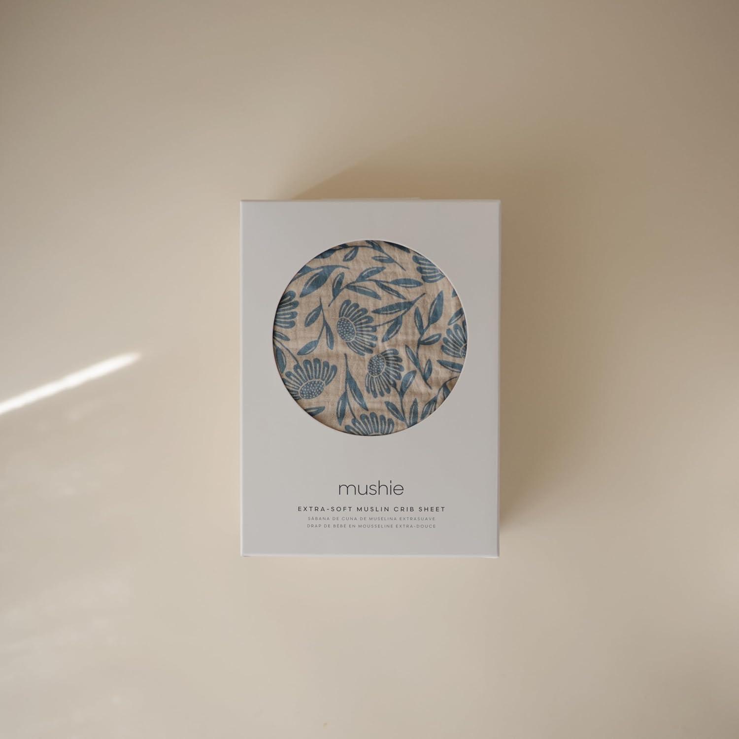 Mushie Extra Soft Muslin Crib Sheet - Blue Flowers