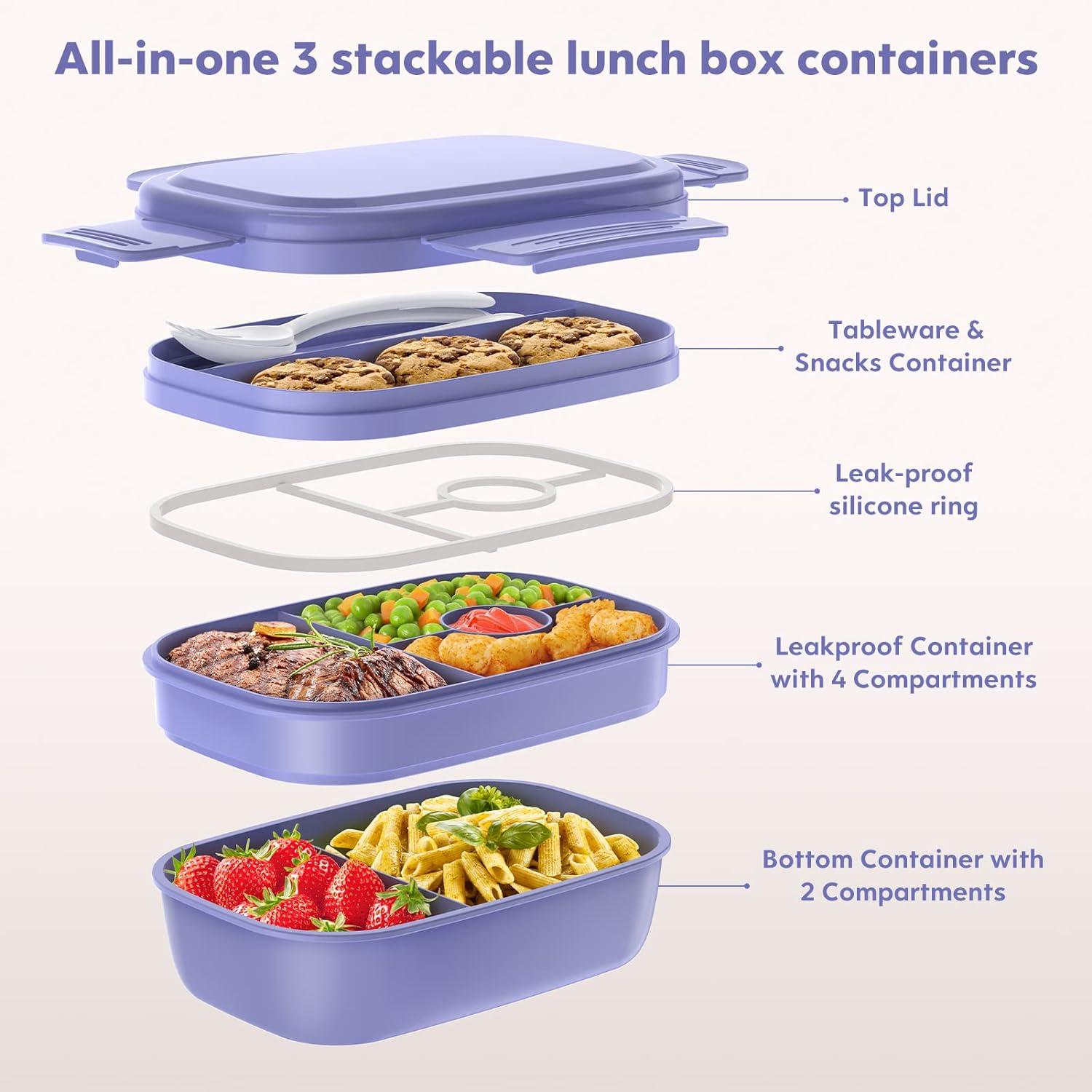 Lunch Box Containers, Stackable Bento Box Adult Lunch Box for Kids, Large Capacity 1900ml Lunchbox with Utensil Set, Leak-Proof Bento Lunch Box for Dining Out, Work, Picnic, School