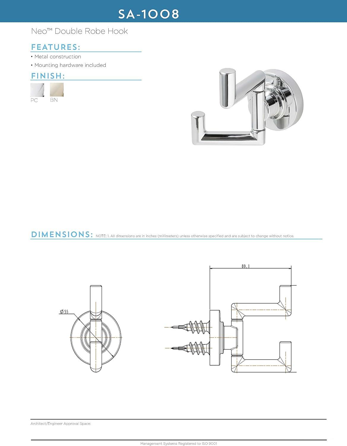 Neo Double Robe Hook in Brushed Nickel