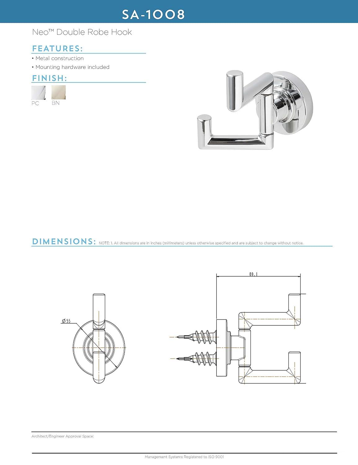 Neo Double Robe Hook in Brushed Nickel