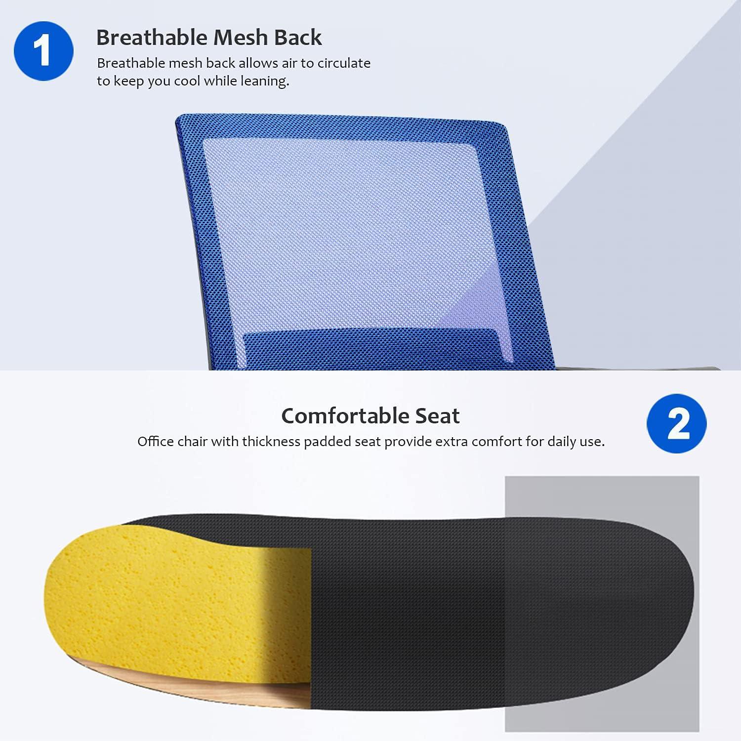 FDW Home Office Chair Mid-Back Mesh Computer Chair Lumbar Support Comfortable Executive Adjustable Chair with Armrests,Blue