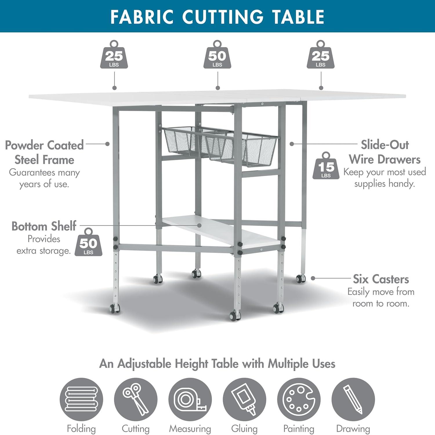 Sew Ready 58.75'' x 36.5'' Foldable Sewing Table with Sewing Machine Platform and Wheels