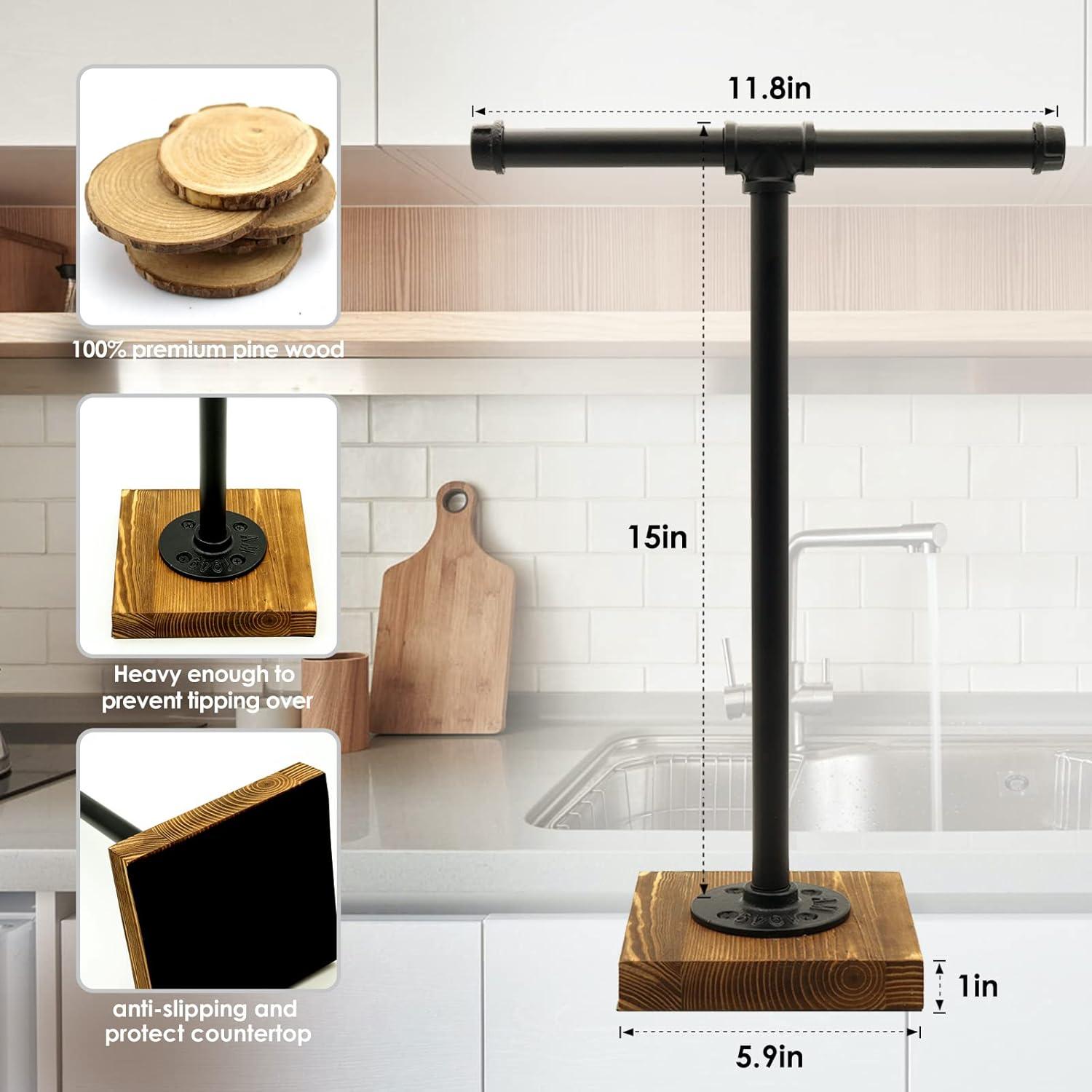 Hand Towel Holder, T-Shape Height 15'' Black Hand Towel Holder Stand, Free Standing Hand Towel Stand for Bathroom Countertop