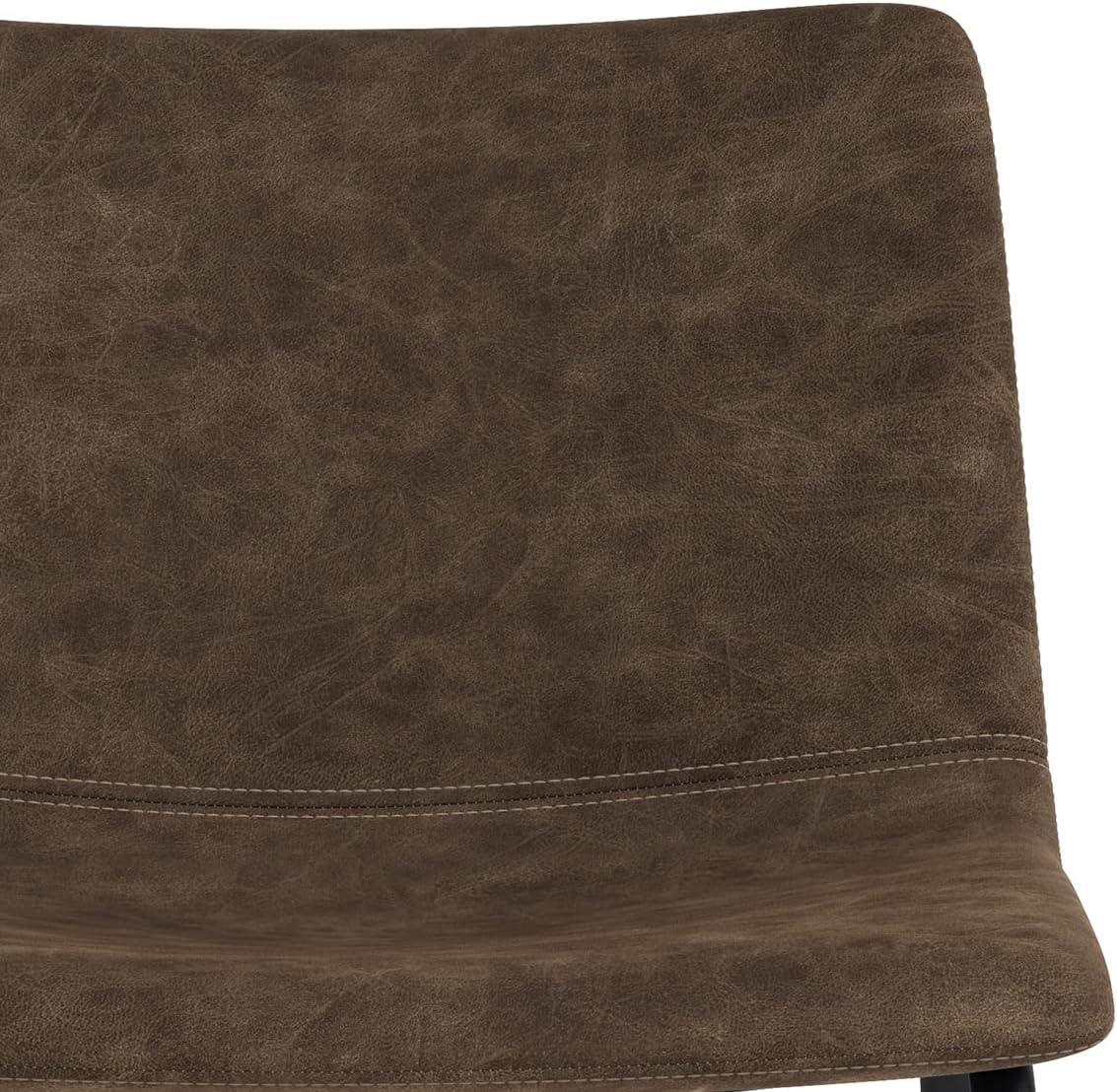 Distressed Brown Faux Leather Upholstered Side Chair with Metal Frame